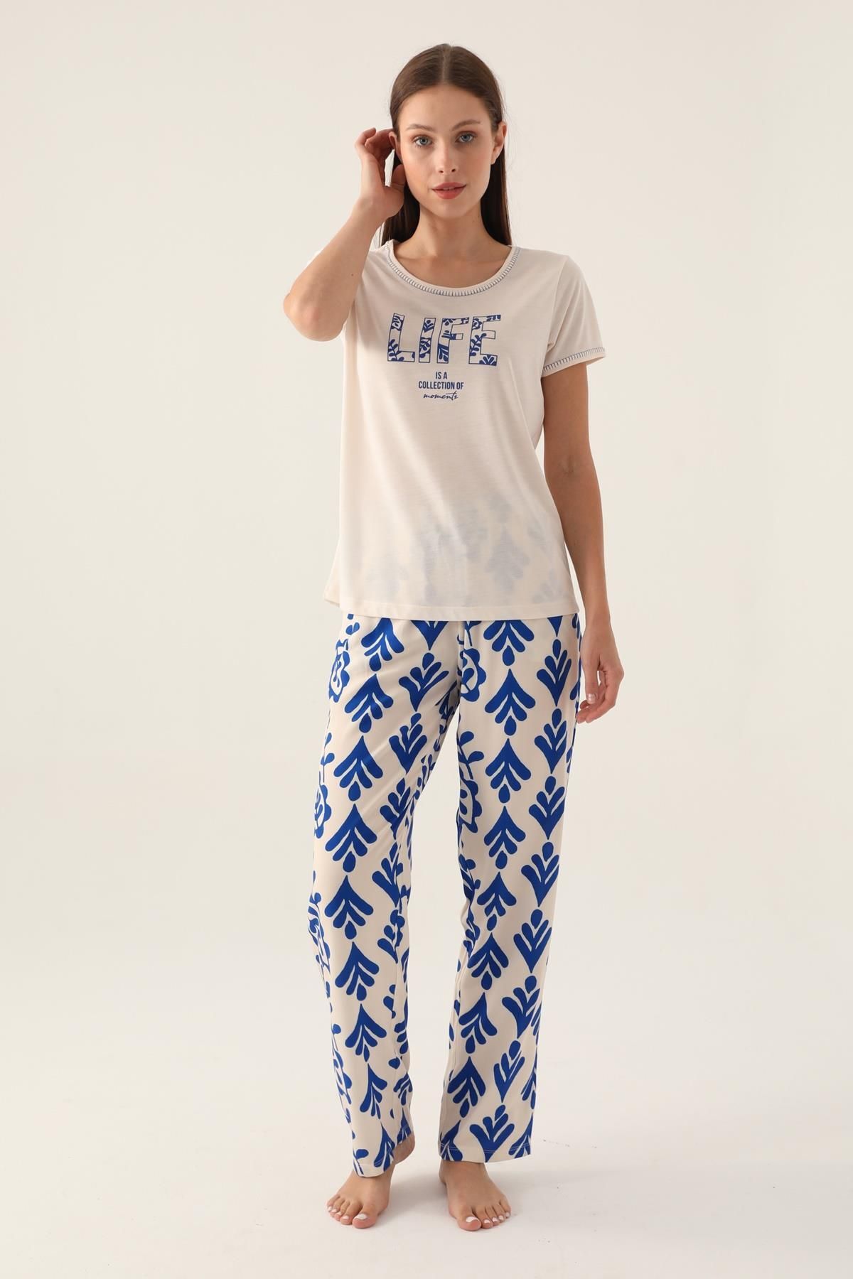 Arnetta LIFE Yazı Baskılı Kadın Pijama Takımı, % 100 Pamuk