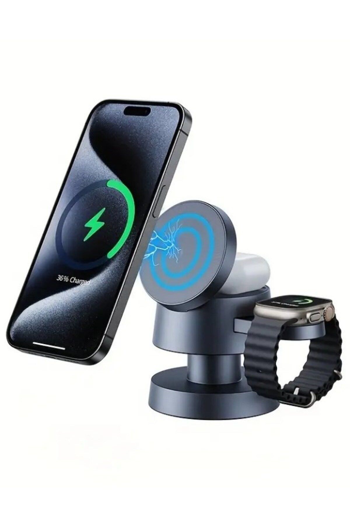 Velliw 4in1 15w Hızlı Kablosuz Şarj Standı Iphone/Watch/Airpods Uyumlu Gece Lambalı Wireless Şarz Standı