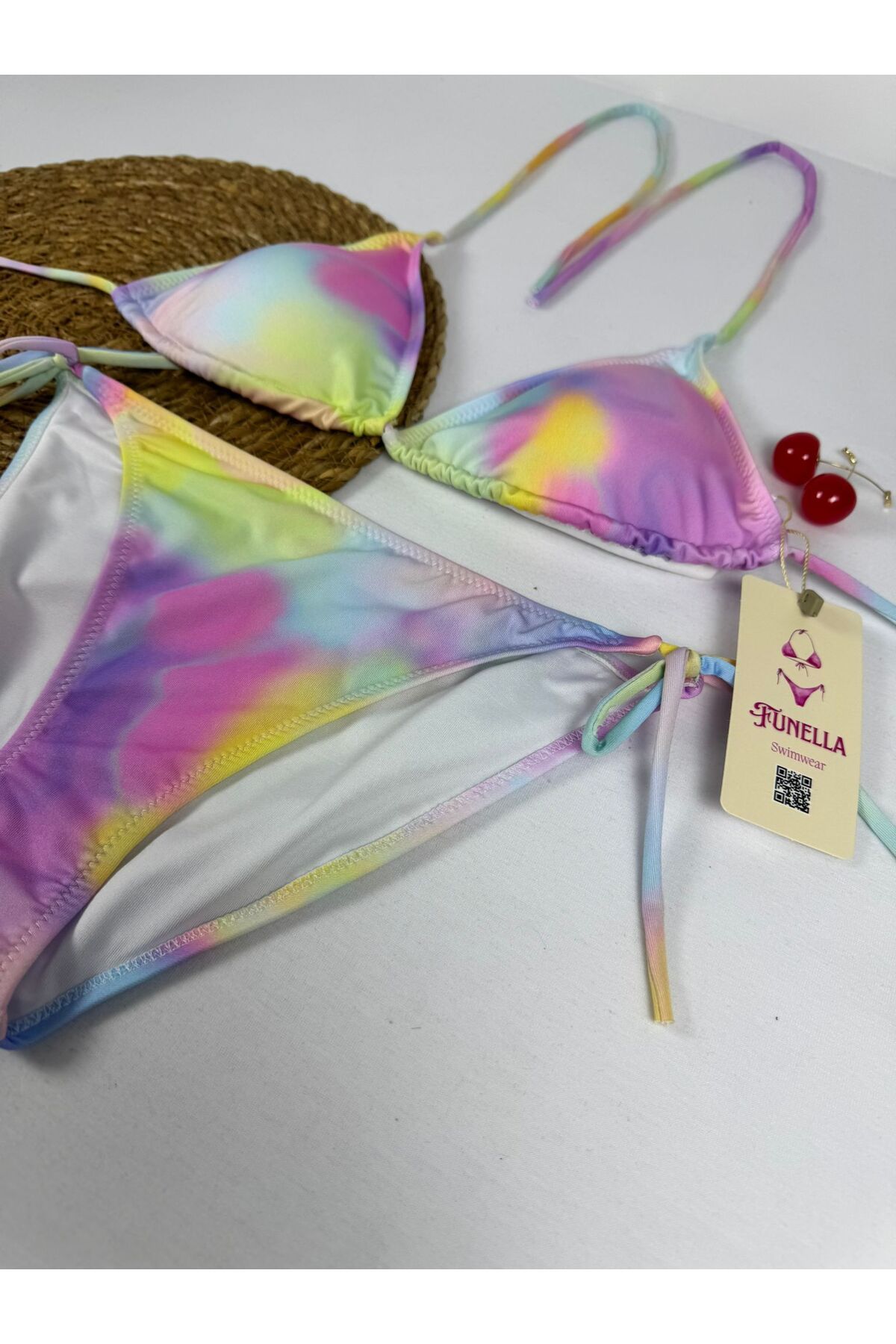 FUNELLA-Women's Multicolor Patterned Stretchy Lycra Stylish Drawstring Bikini Set 2
