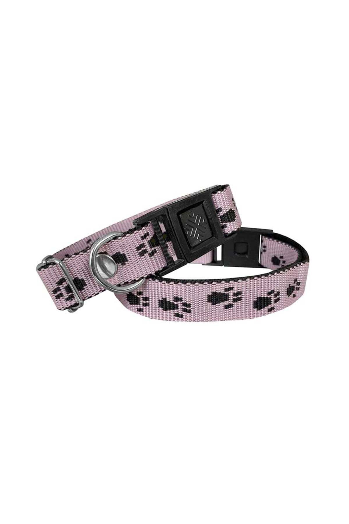 Zayla Köpek Tasması Patili Dokuma 2 cm - Min: 30 cm - Max: 50 cm Açık Pembe