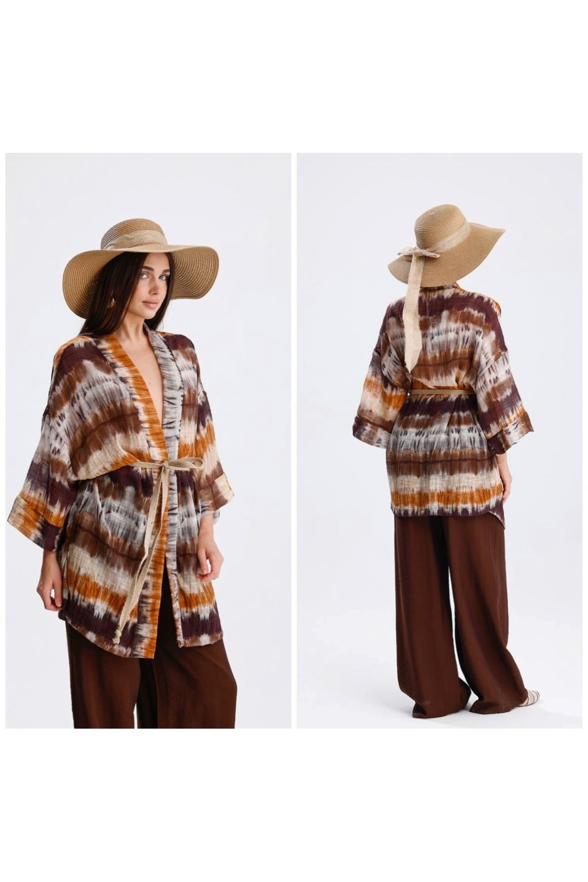 butiksosyete38 Desenli Kuşaklı Batik Kimono