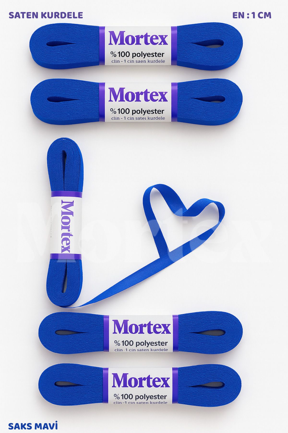 Mortex Saks Mavi Saten Kurdele 1cm 10mt - Bohça, Nikah, Nişan, Çeyiz, Hediye, Süsleme İçin Kurdele