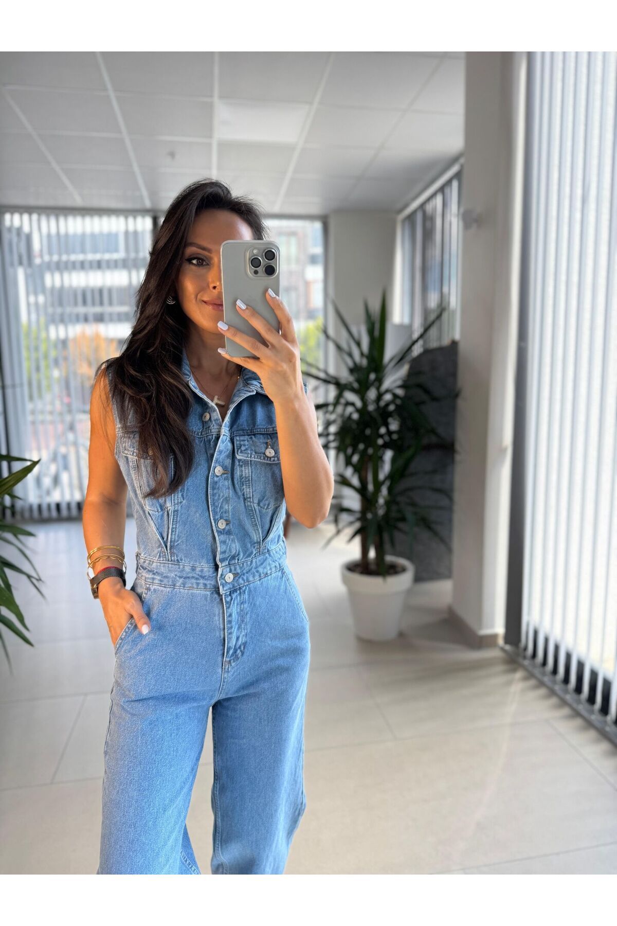 caddstore Np 357 Mavi Denim Düğmeli Tulum