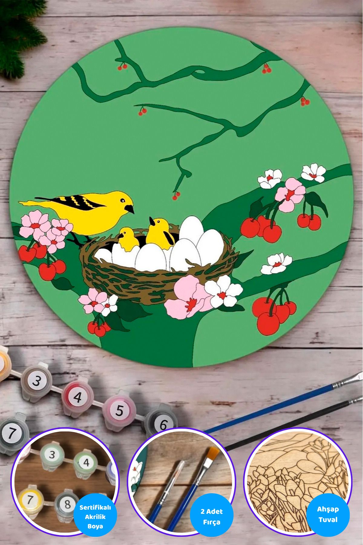 GONCA EĞİTİM Ahşap Sayılarla Boyama Seti – 25x25 Cm Kuş Yuvası Kendin Yap Hobi ve Aktivite Seti