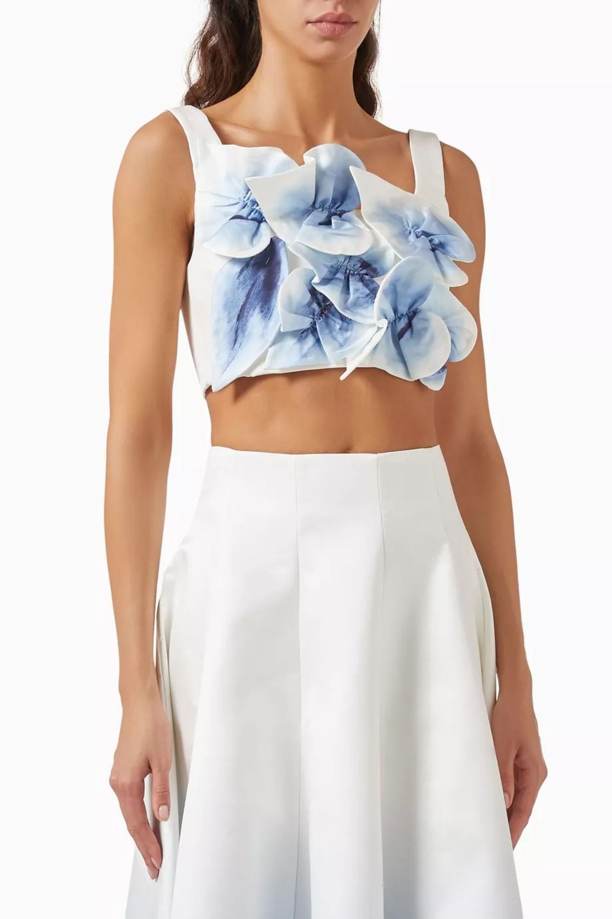 Acler Cragiburne Floral Appliqué Bluz, Ivory, Midnight