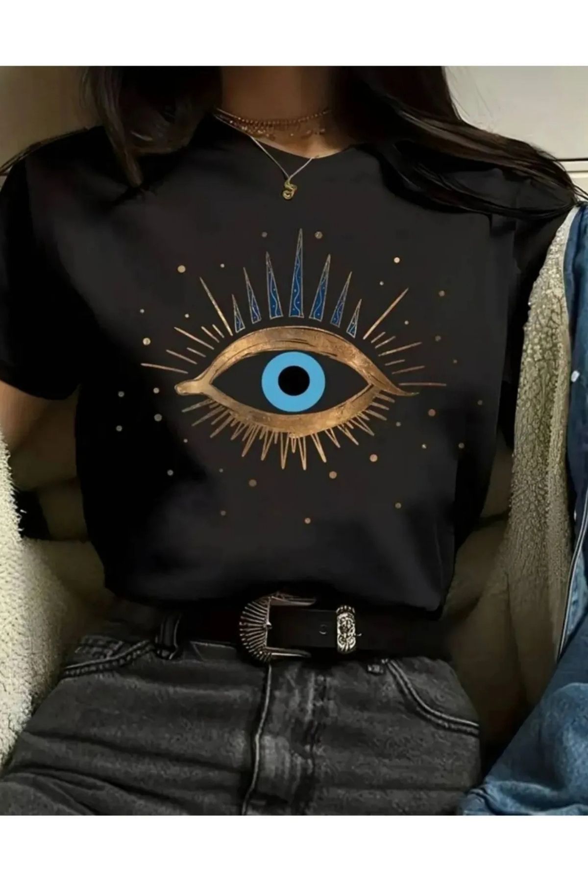 NEMESA Unısex Kadın/Erkek Baskılı Oversize Düşük Kol Bisiklet Yaka T-Shirt