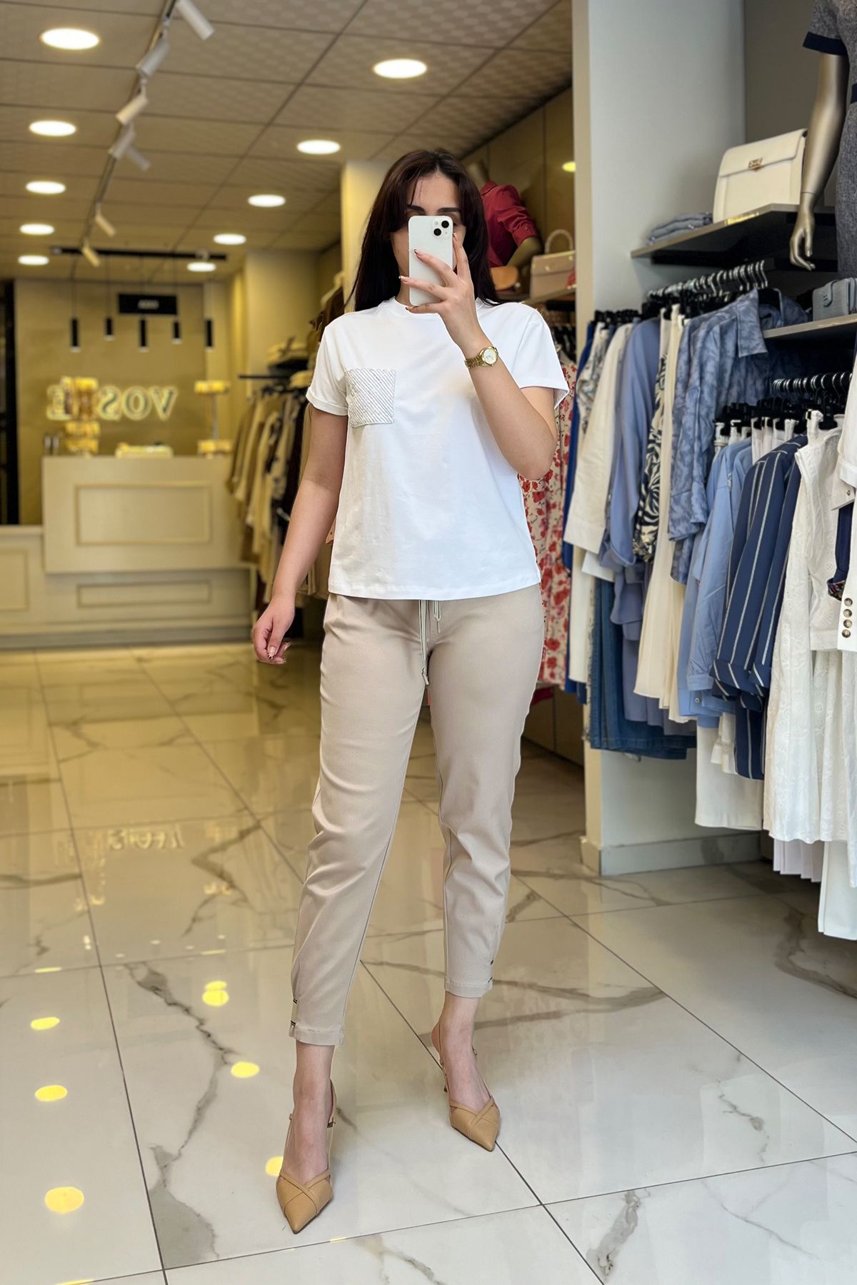 Vosse On Fashıon Beyaz Cep Detaylı Tişört