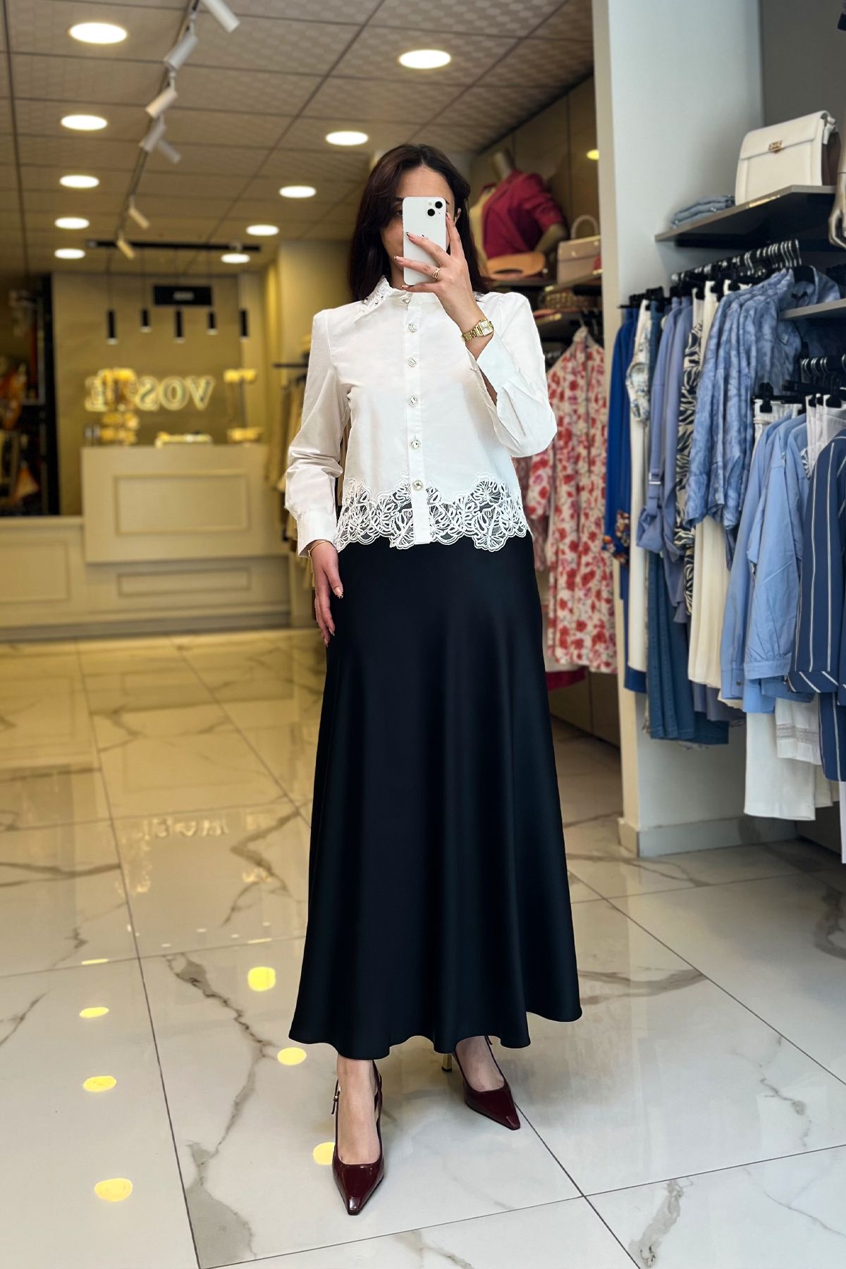 Vosse On Fashıon Beyaz Dantel Detaylı Gömlek