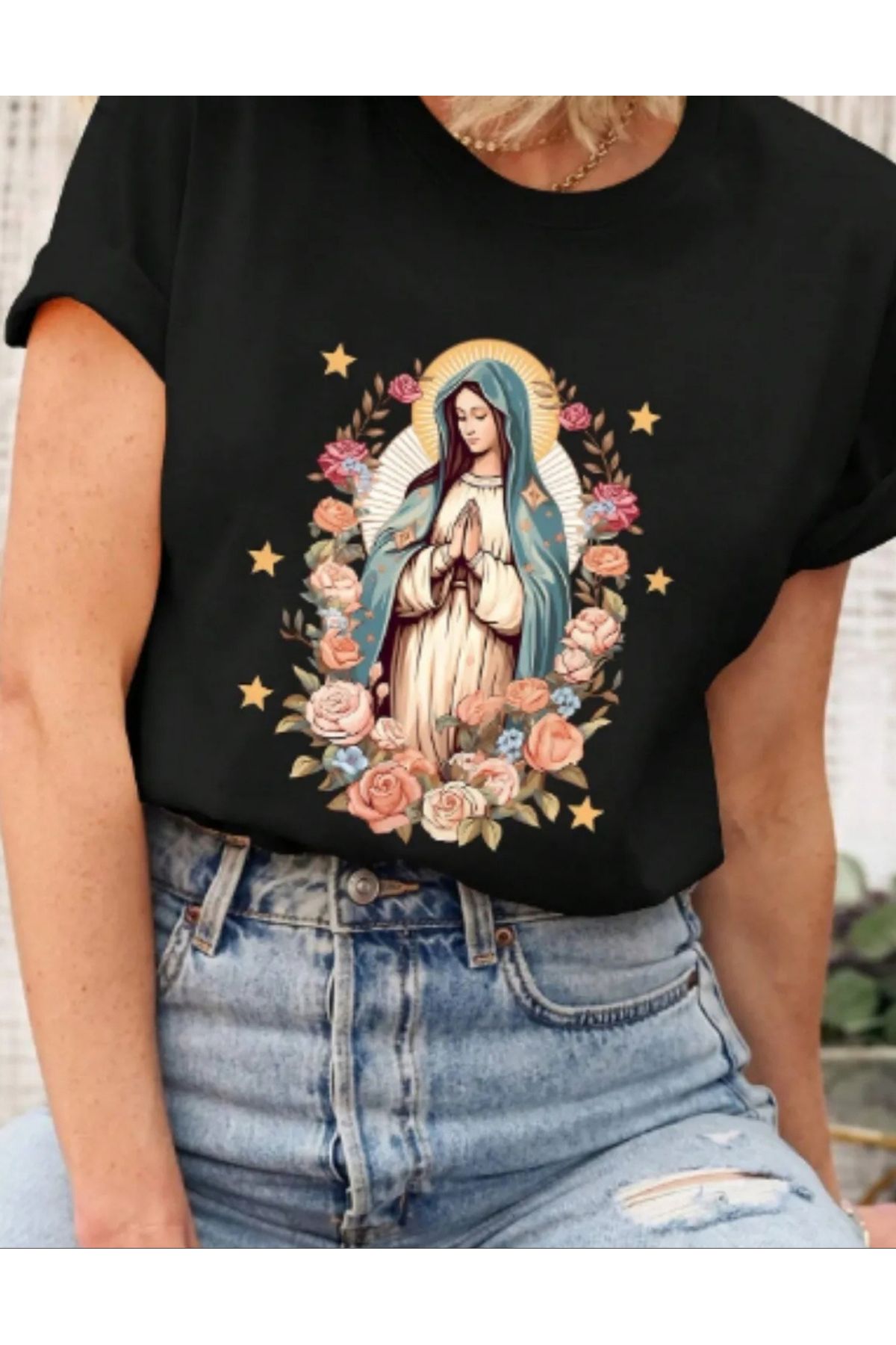 NEMESA Unısex Kadın/Erkek Baskılı Oversize Düşük Kol Bisiklet Yaka T-Shirt