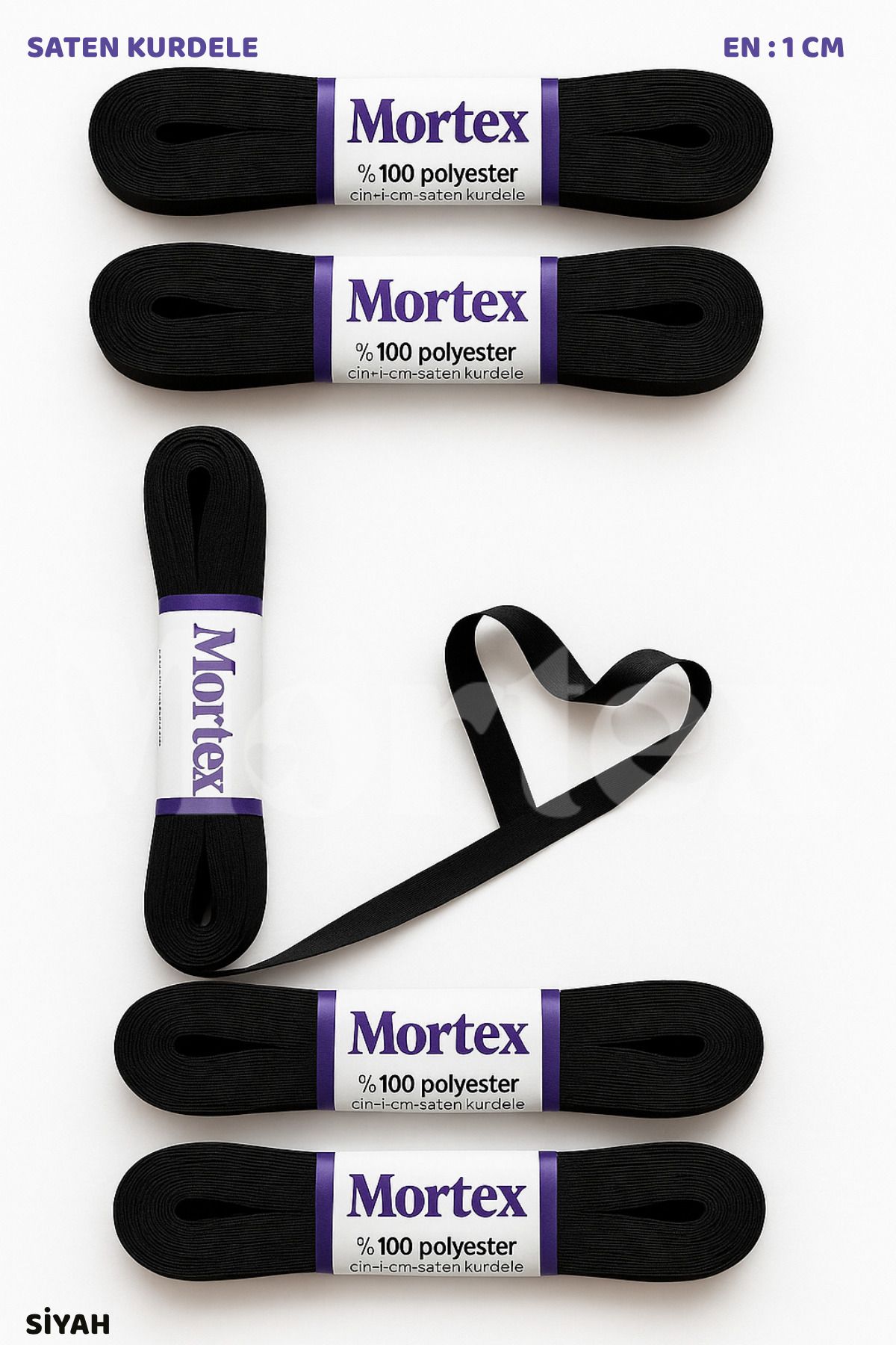 Mortex Siyah Saten Kurdele 1cm 10mt - Bohça, Nikah, Nişan, Çeyiz, Hediye, Süsleme İçin Kurdele