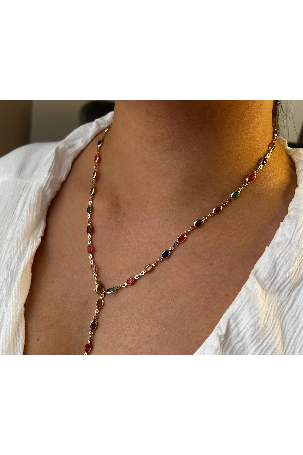 shop RENKLİ ELİPS TAŞLI Y KOLYE