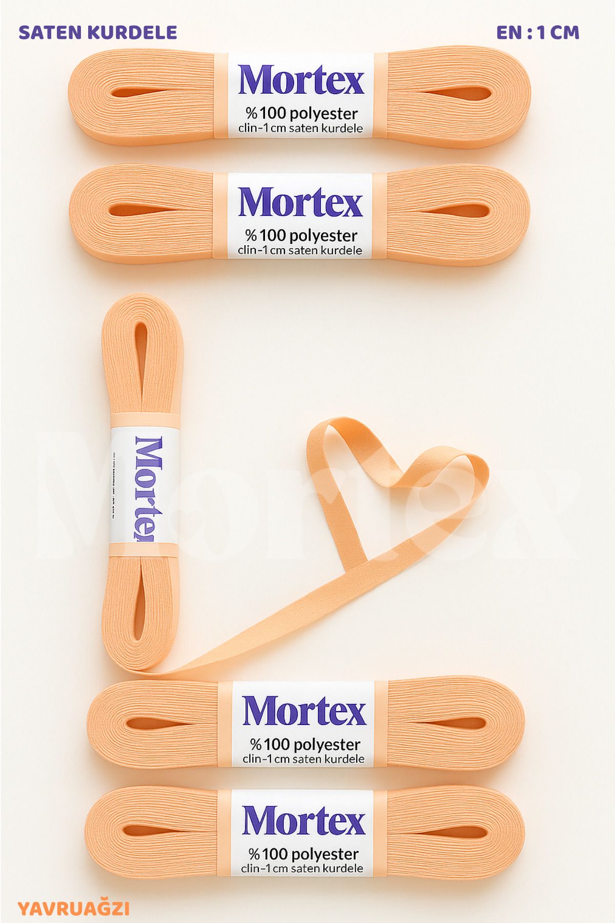 Mortex Yavruağzı Saten Kurdele 1cm 10mt - Bohça, Nikah, Nişan, Çeyiz, Hediye, Süsleme İçin Kurdele