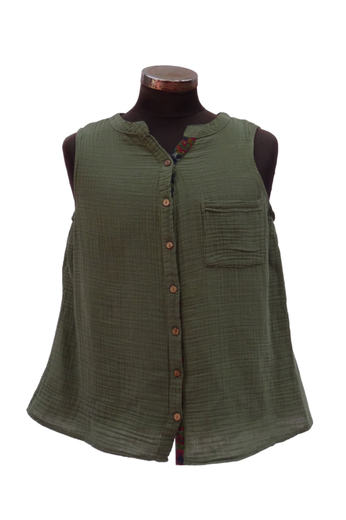 Metta's Shop Haki Muslin Kolsuz Bluz
