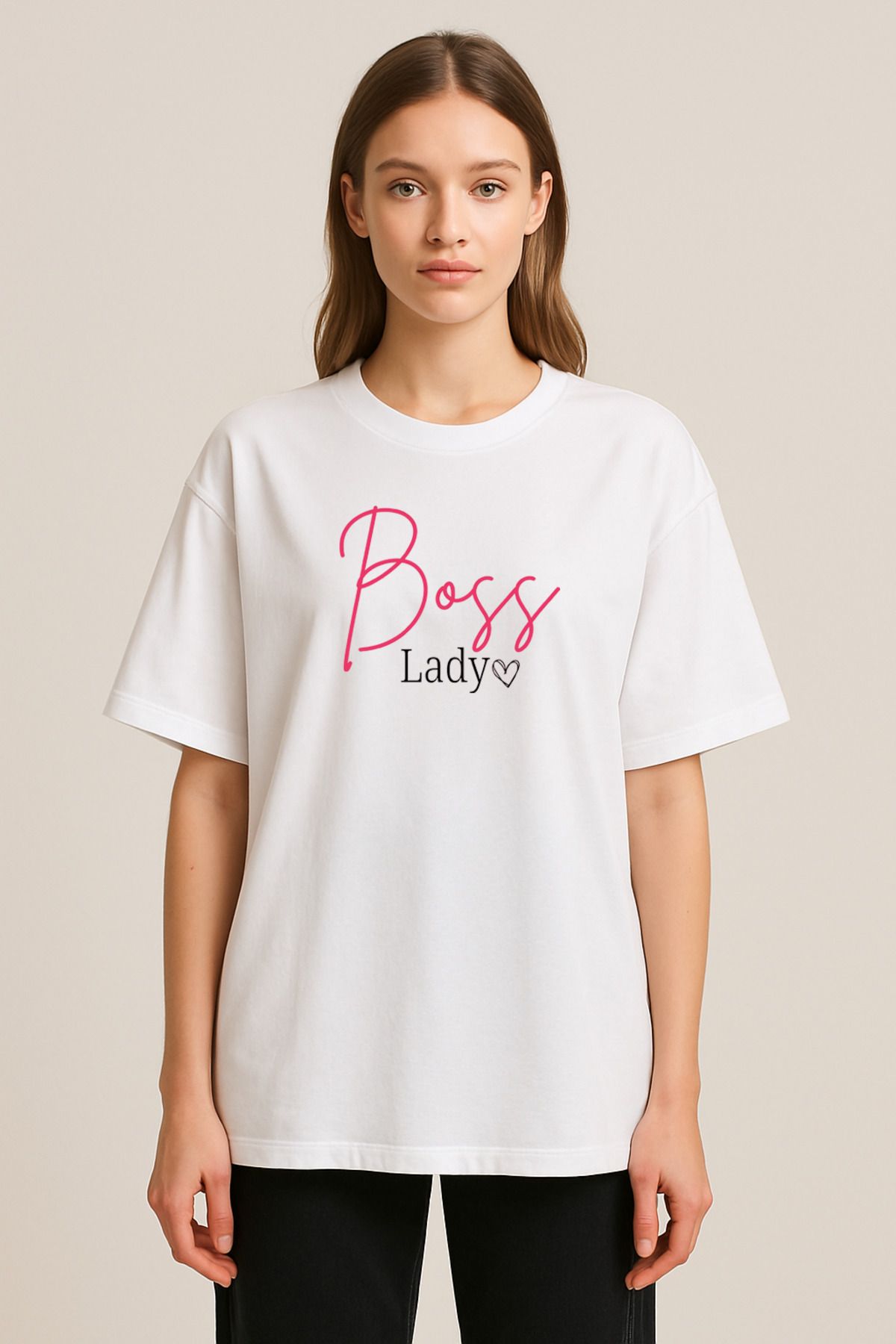 sielta Layd Baskılı Bisiklet Yaka Oversize Beyaz Tişört T-shirt