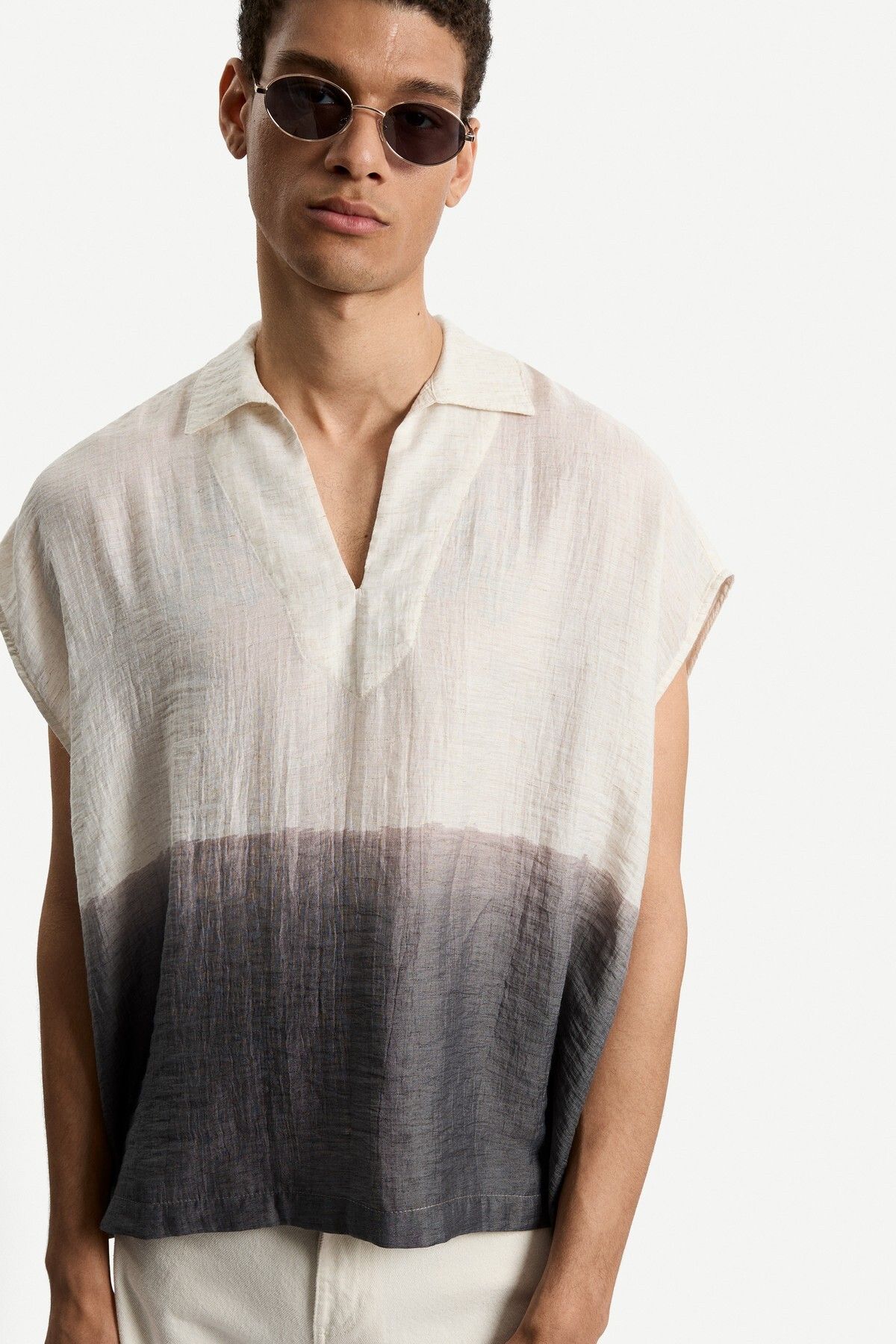 Bershka Oversize batik desenli kolsuz gömlek
