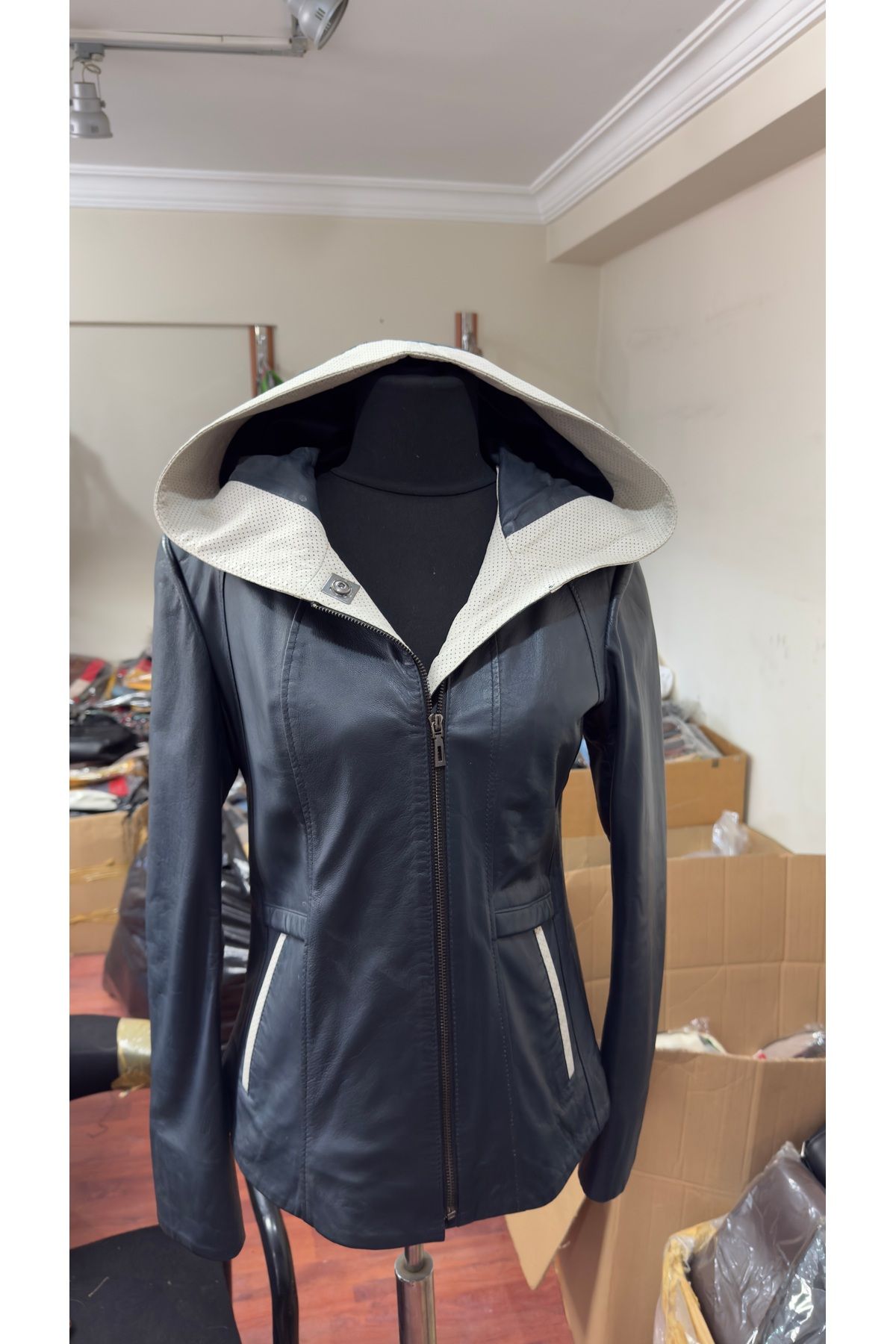 ZELIA Wear Aurora Kapüşonlu Kadın Hakiki Deri Ceket