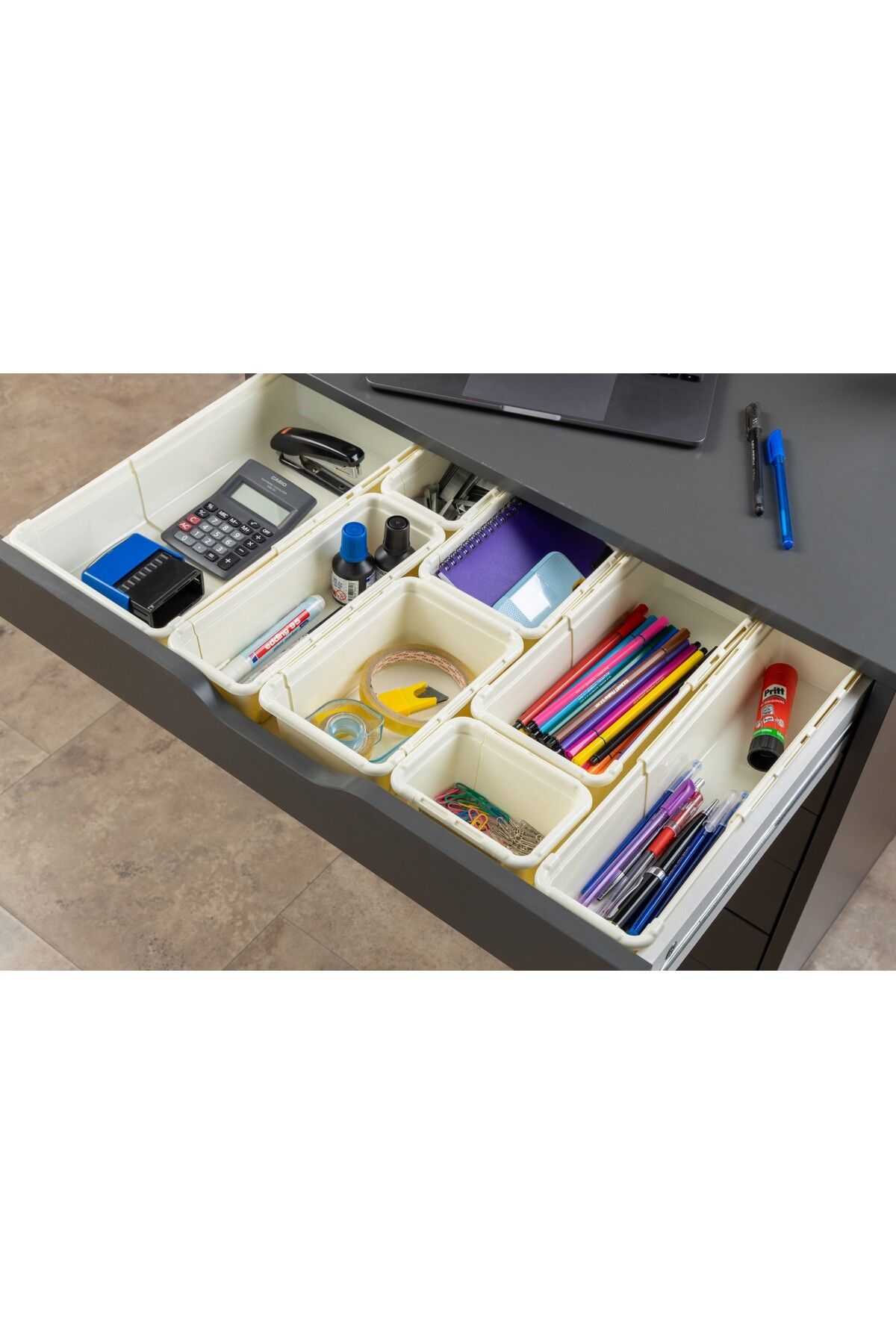 Nesto Home-Set of 4 Adjustable Length Multi-Purpose Drawer Organizer Cutlery and Knife Holder Set Large Size 3