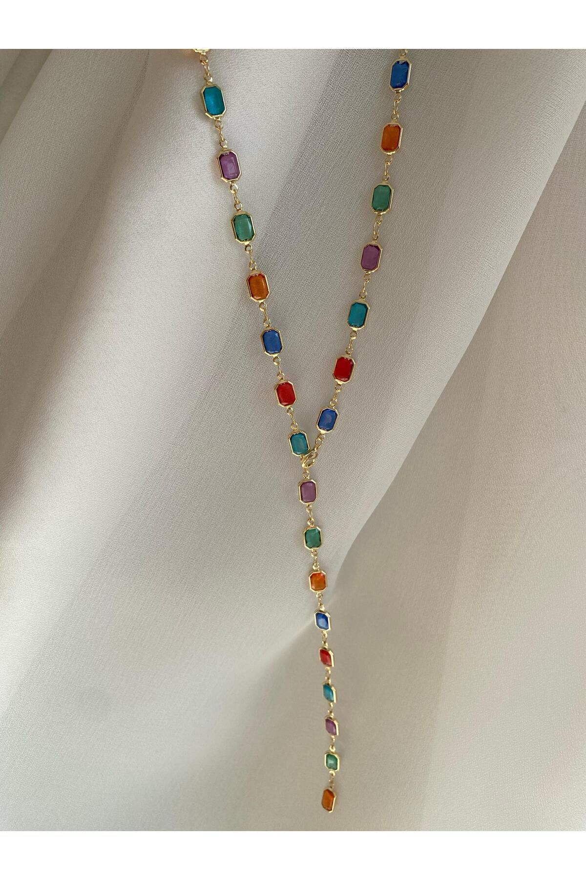 Yokho 🌈 Renkli Işıltı Taşlı Y Kolye ✨