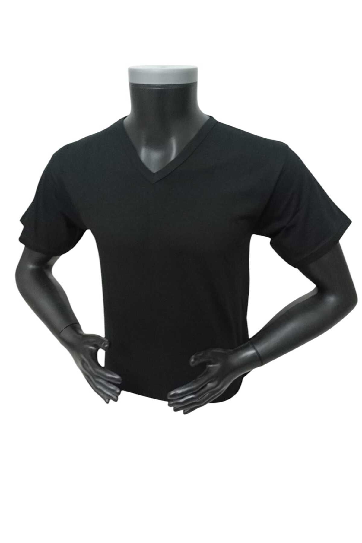 balkonda Tişört V yaka pamuklu cotton siyah slim fit 3'lü ekonomik paket ekstra esnek unisex VTC1-3