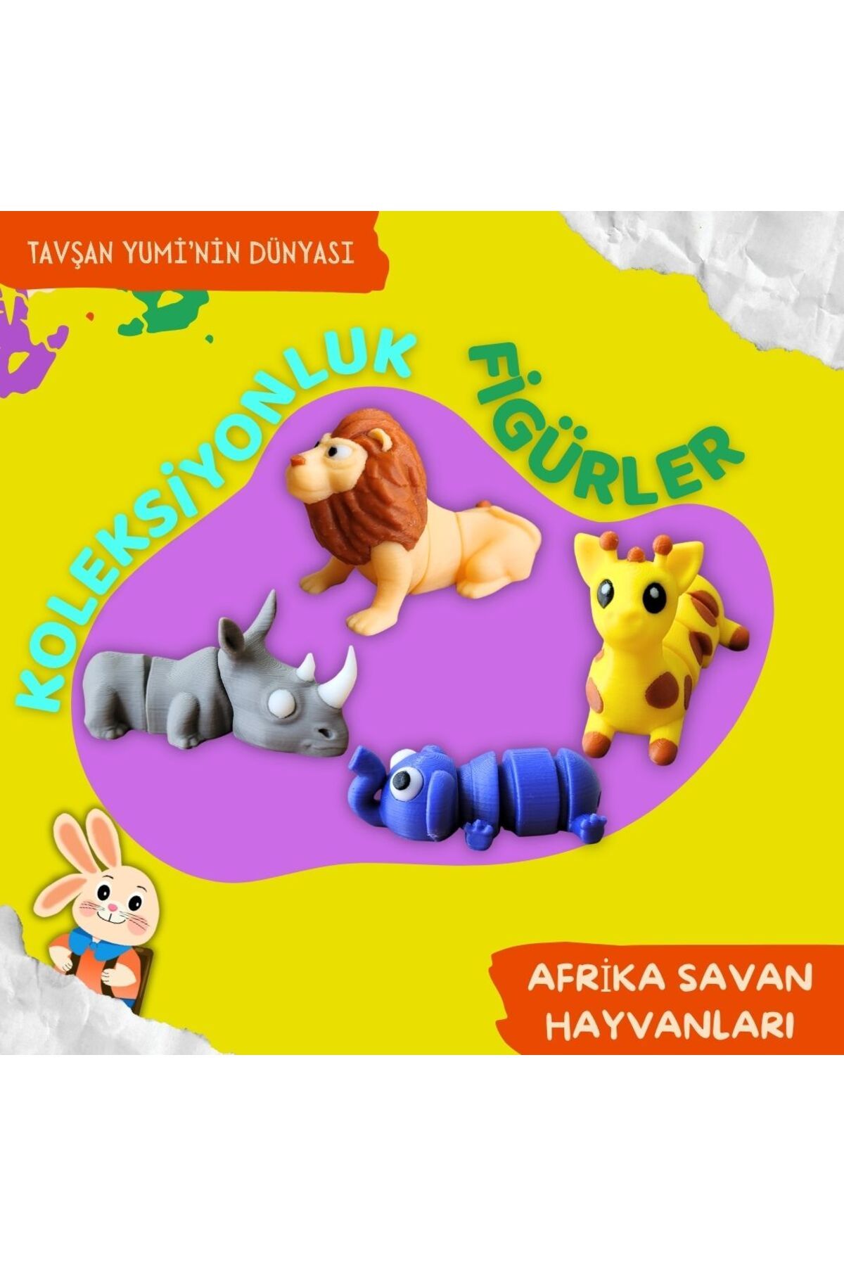 Tavşan Yumi Afrika Savan Hayvanları - 4 Parça Hareketli Oyuncaklar