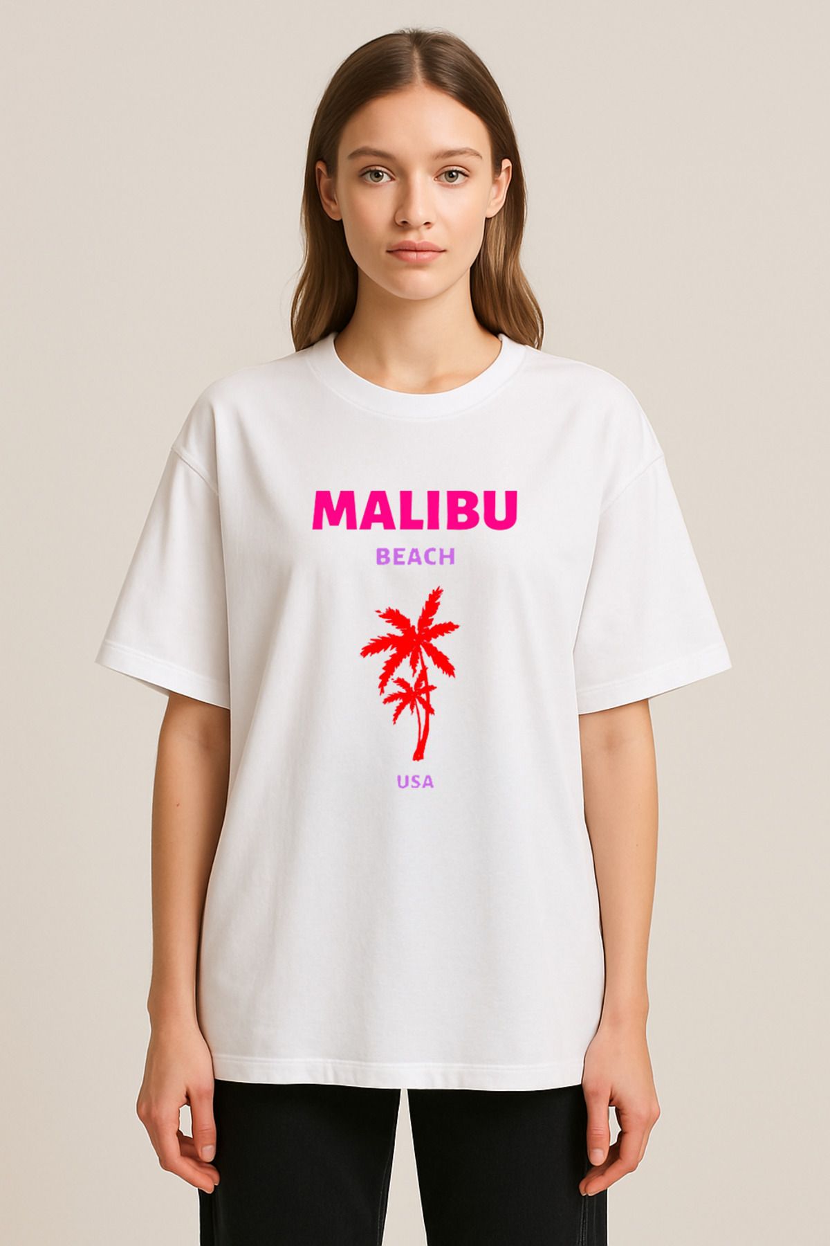 sielta Kokteyl Coctail İçki Baskılı Bisiklet Yaka Oversize Beyaz Tişört T-shirt