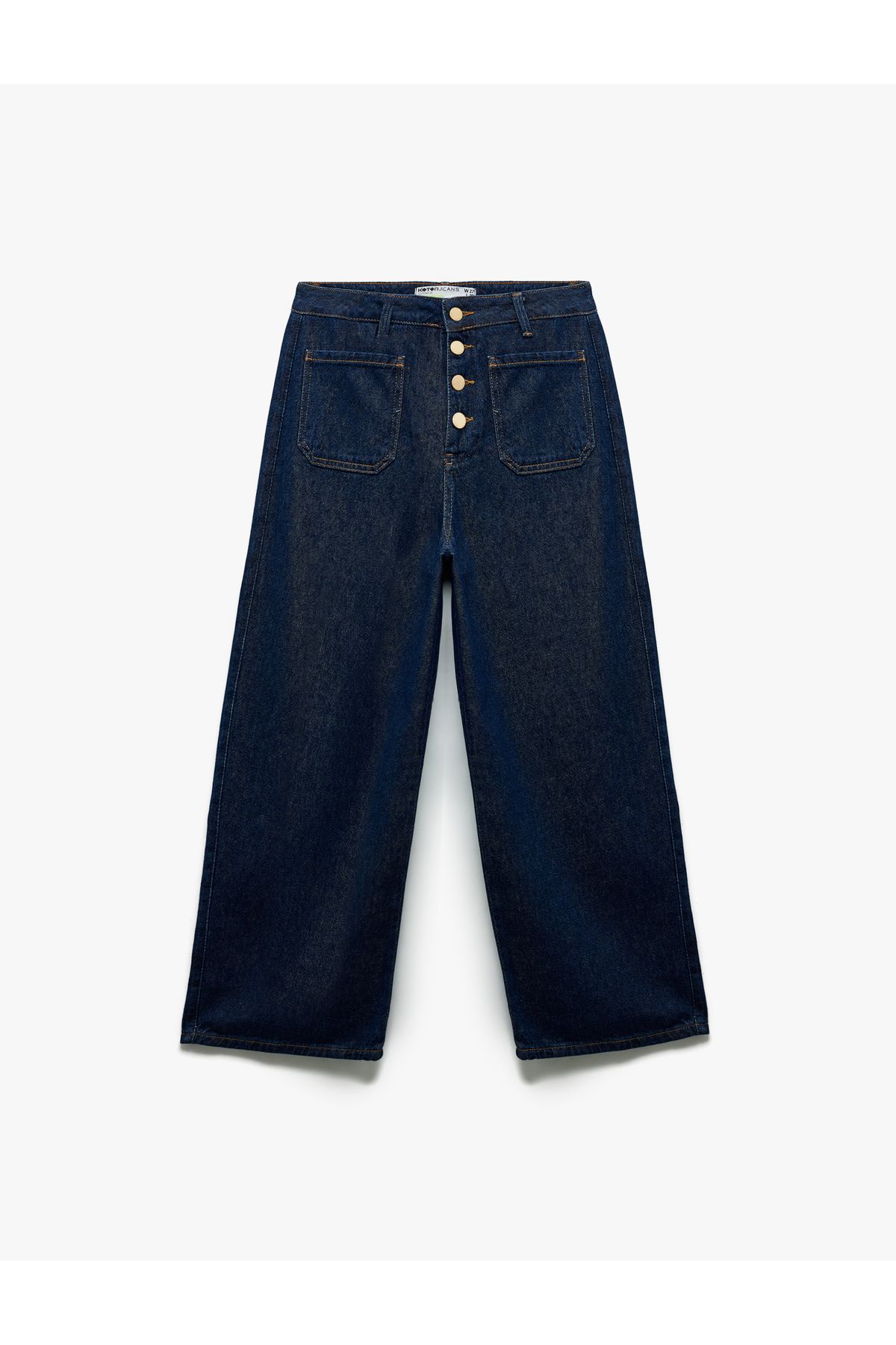 Koton Normal Paça Düğmeli Yüksek Bel Pamuklu Geniş Paça Crop Jean Pantolon - Wide Leg Jeans