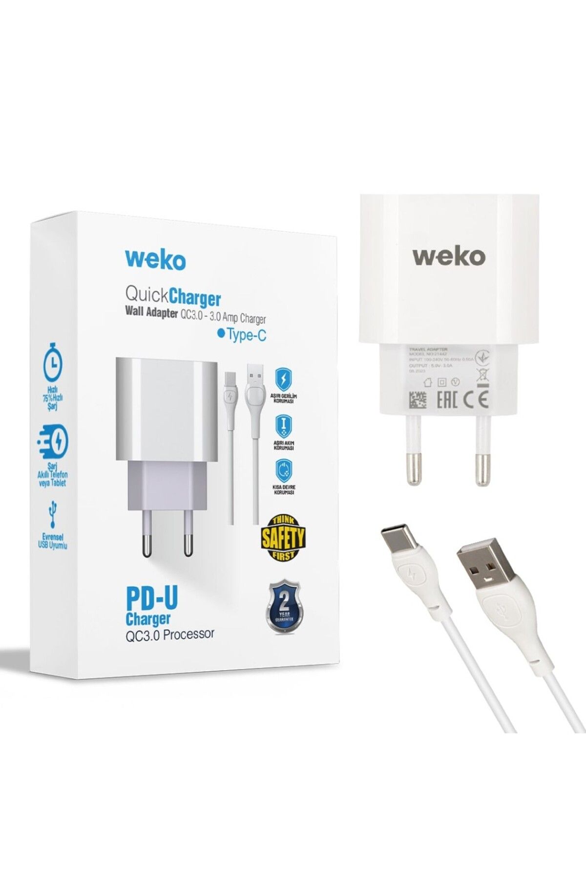Aydoganticaret44 WK-21442 PDU QC 3.0 AMPER ŞARJ BAŞLIK ADAPTÖRÜ + TYPE-C KABLO (NO:1)