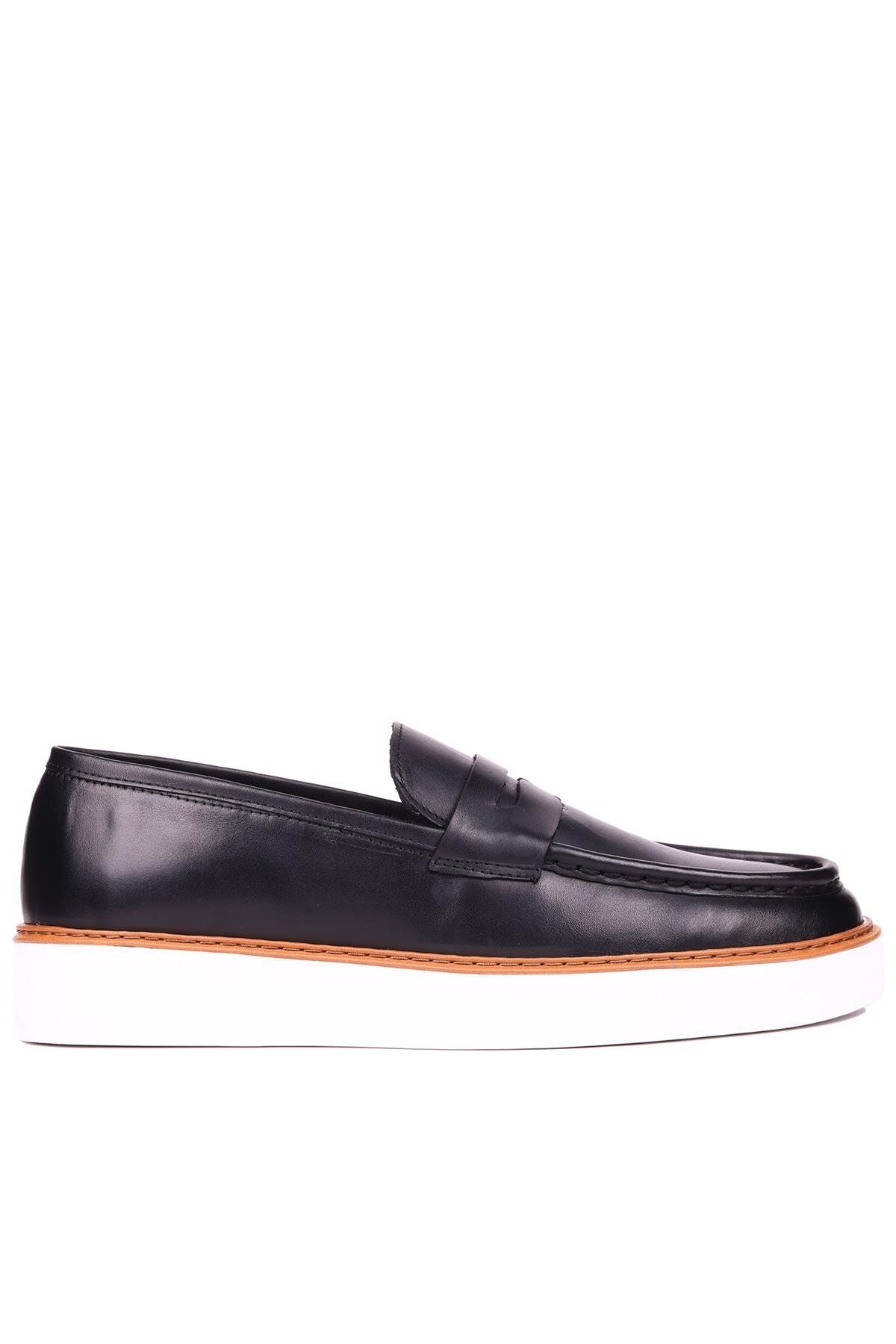 Shoetyle - Siyah Deri Bağcıksız Erkek Günlük Ayakkabı 101-083
