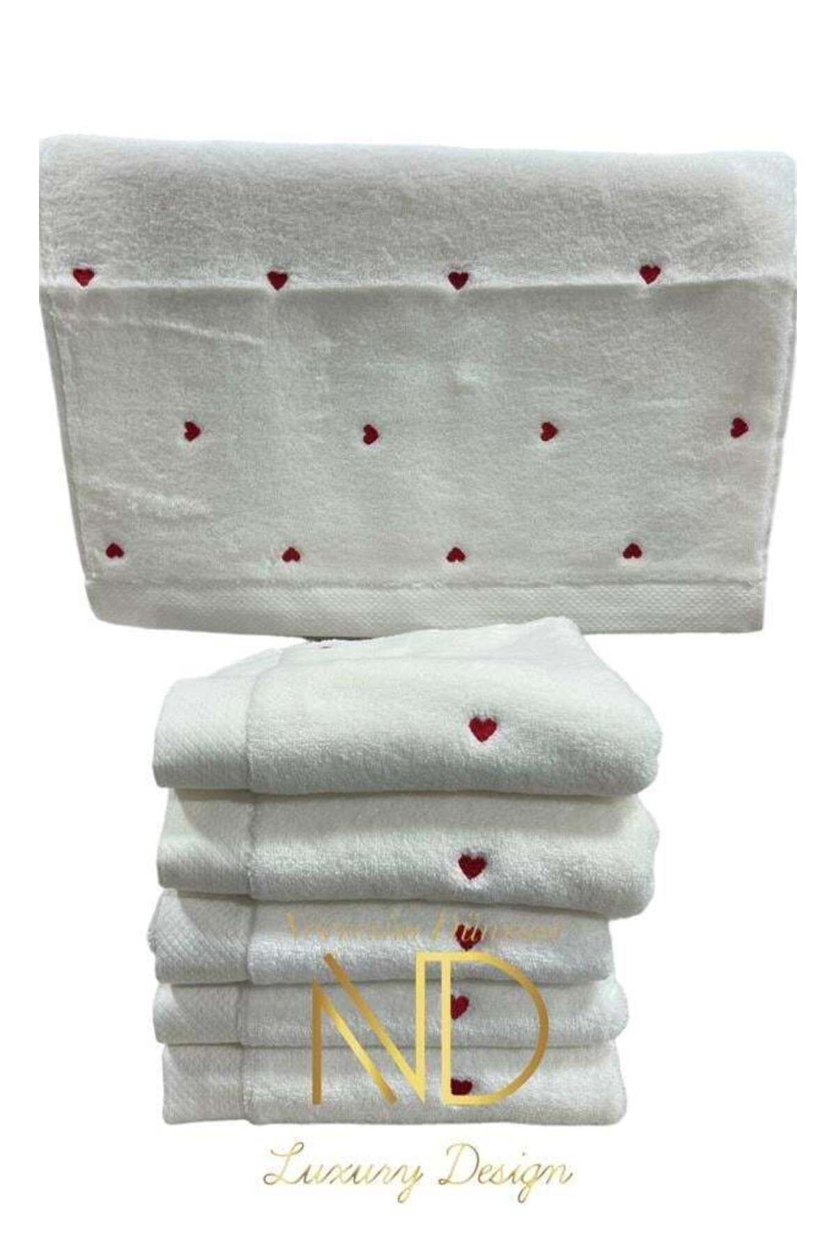 Zayla Lubow Love Beyaz Kırmızı Nakışlı 70x140 6'lı Havlu Seti