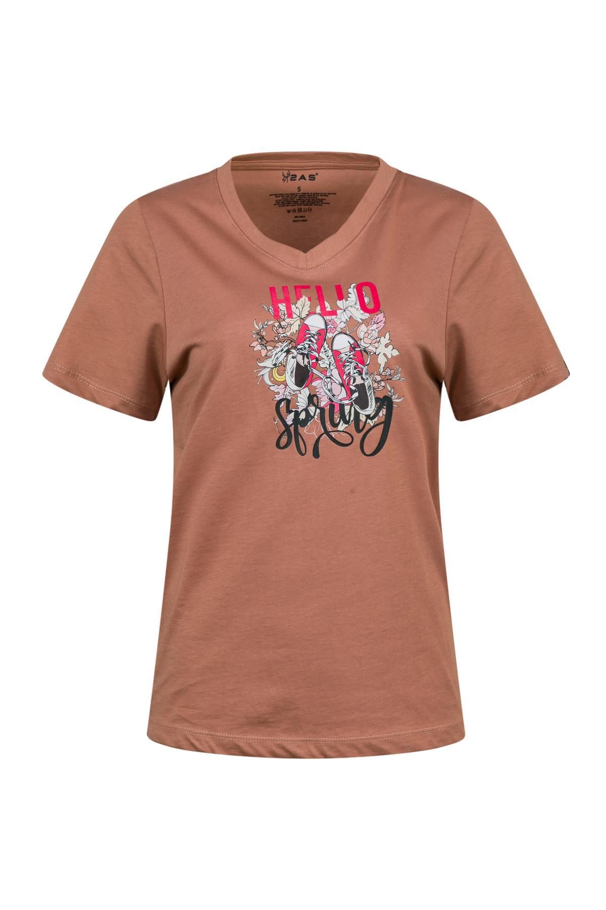 2AS Alone Baskılı V Yaka Kadın T-Shirt 402