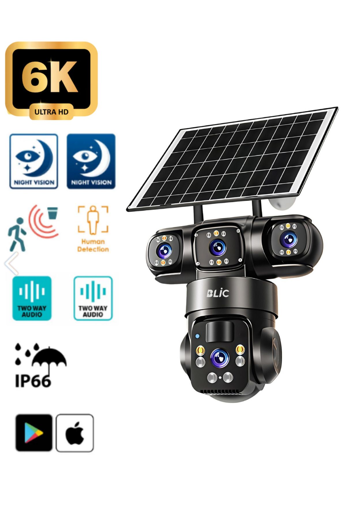 Sarftech 4G 8W 3x Triple Çoklu Ekran 6MP Ultra HD Yerleşik Pil Tam Renkli Gece Görüşlü Solar Kamera