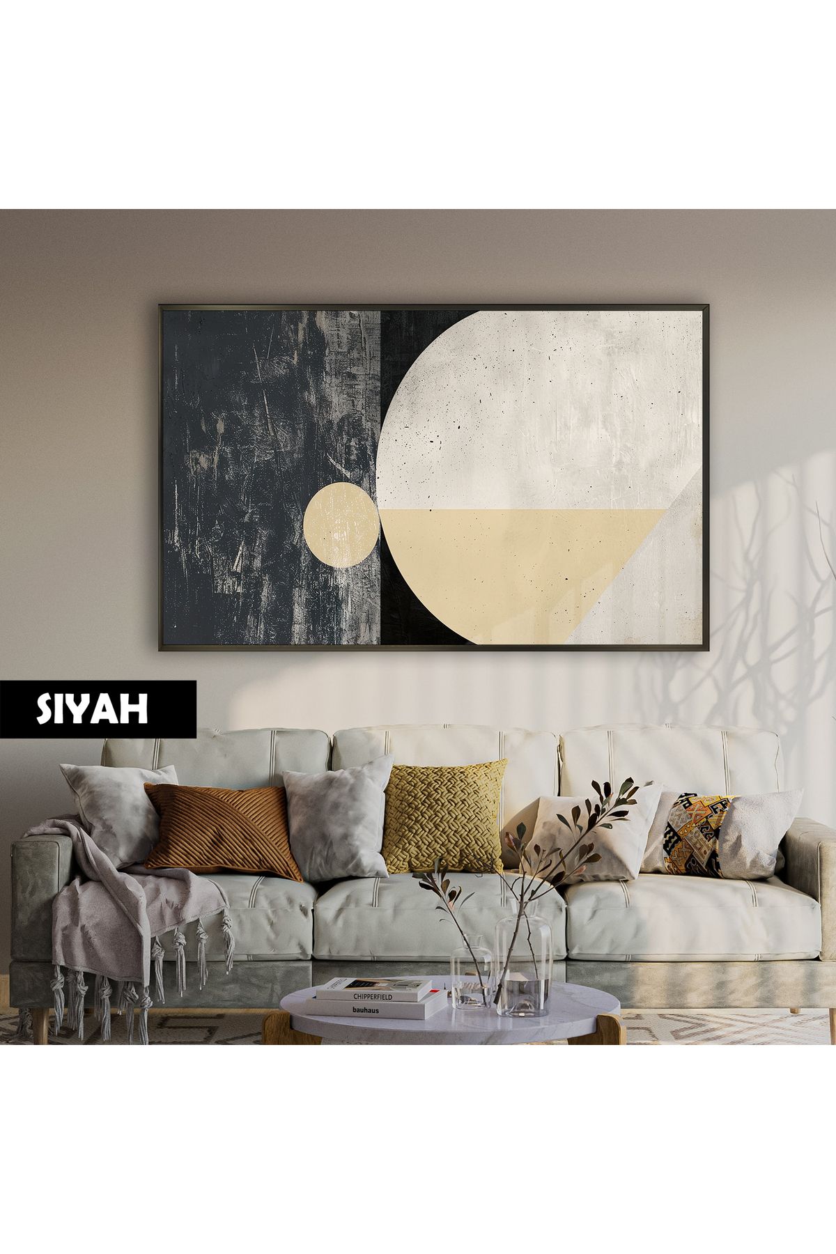 Harikabirev HARİKABİREV| GEOMETRIC SOYUT BOHEM MODEL|ÇERÇEVELİ TEMPERLİ CAM TABLO TEKLİ YATAY