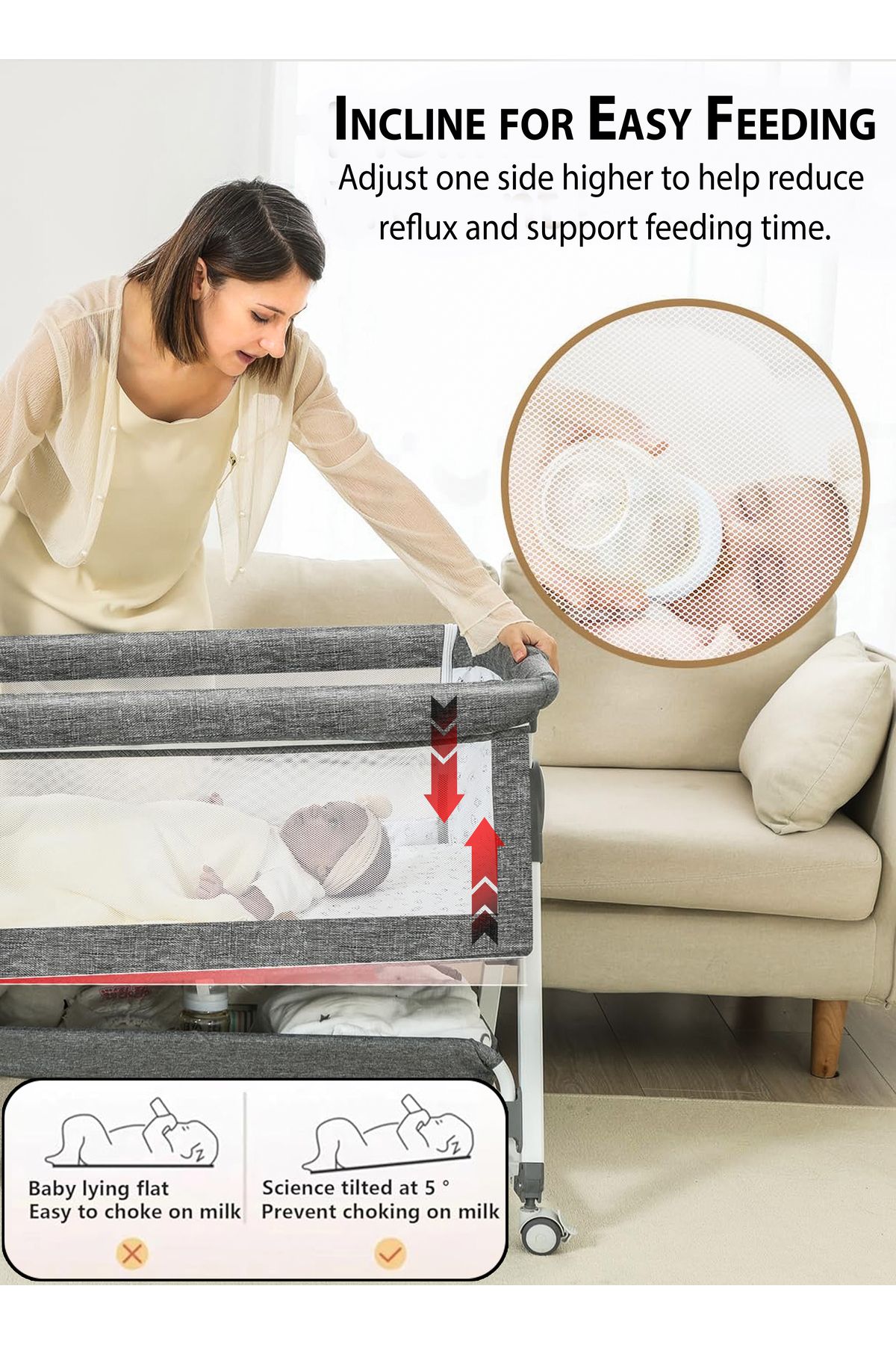TOSHIONICS-4 in 1 Baby Bassinet Foldable Infants Bedside Sleeper, Newborns Rocking Cradle With Mosquito Net 5
