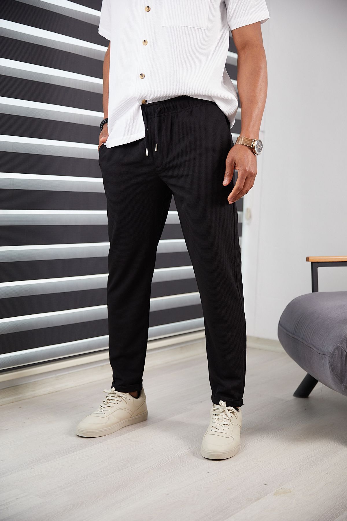 HA-KA GİYİM Erkek Slim Fit Jogger Pantolon Duble Paça Yüksek Kalite Çizgi Desenli Kumaş Likralı