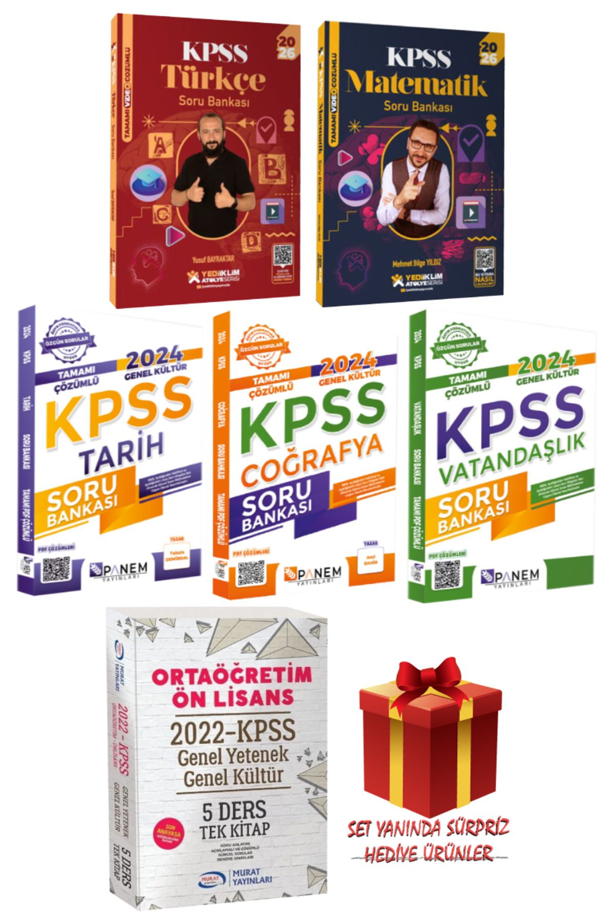 Yediiklim Yayınları 2026 KPSS Türkçe+Matematik+Tarih+Coğrafya+Vatandaşlık Soru Bankası Seti+Tek Kitap Konu Anlatımlı