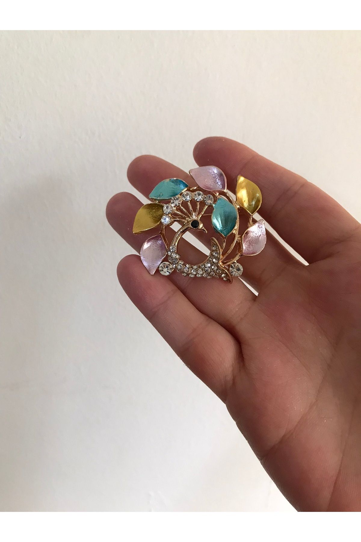 shop PASTEL TON RENKLERDE GÜMÜŞ TAŞLI PARLAK TAVUK KUŞU MODEL BROŞ