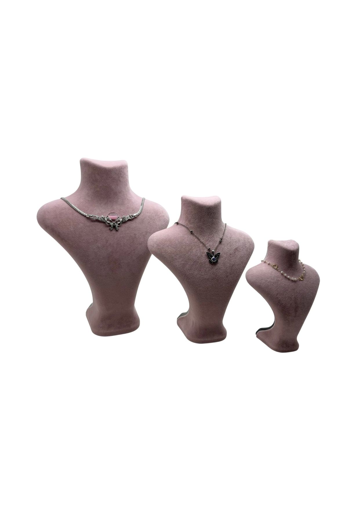 MeGass Dekor Yerli Üretim Süet Kumaş Pembe Renk Üç Boy Takı Mankeni