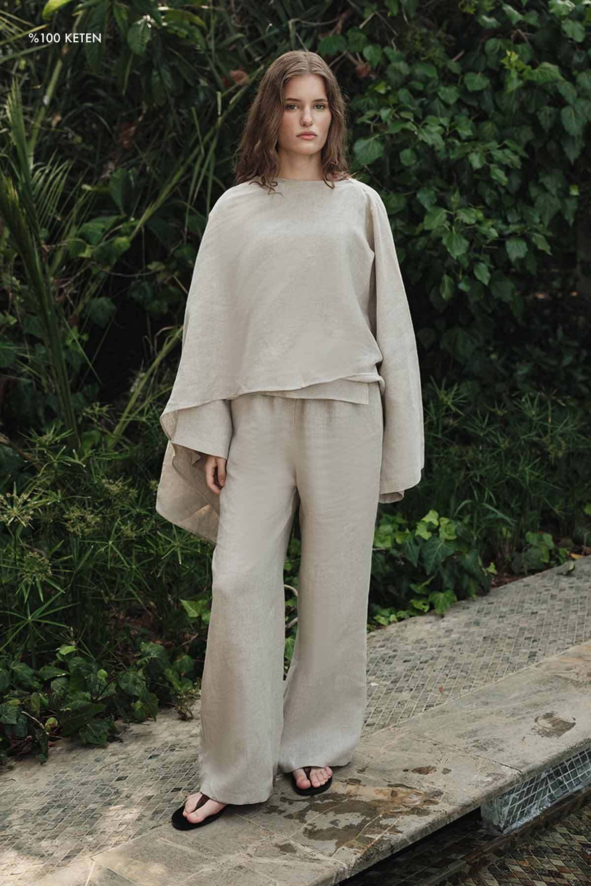 Hooopstore %100 Keten Düz Taş Pantolon