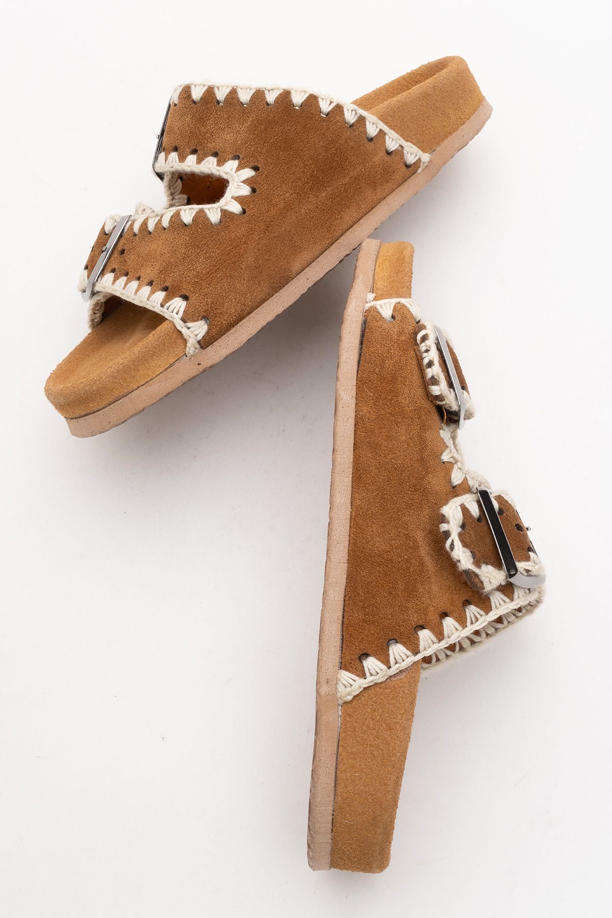 Dericlub-Dericlub Women's Drawstring Double Strap Casual Slippers Real Suede Leather Zy 7900 Taba 6