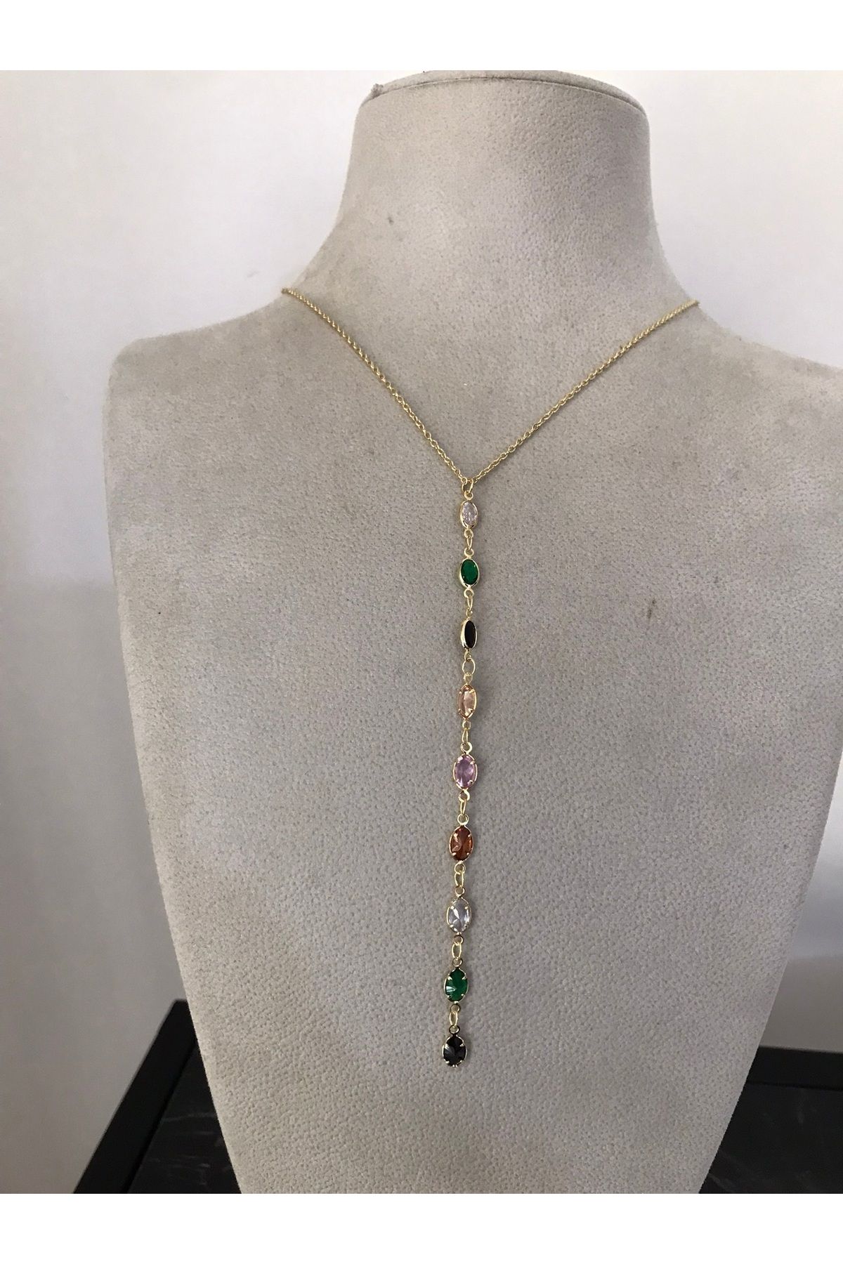 shop Y MODEL RENKLİ TAŞLI PARLAK (DEKOLTE) KOLYE