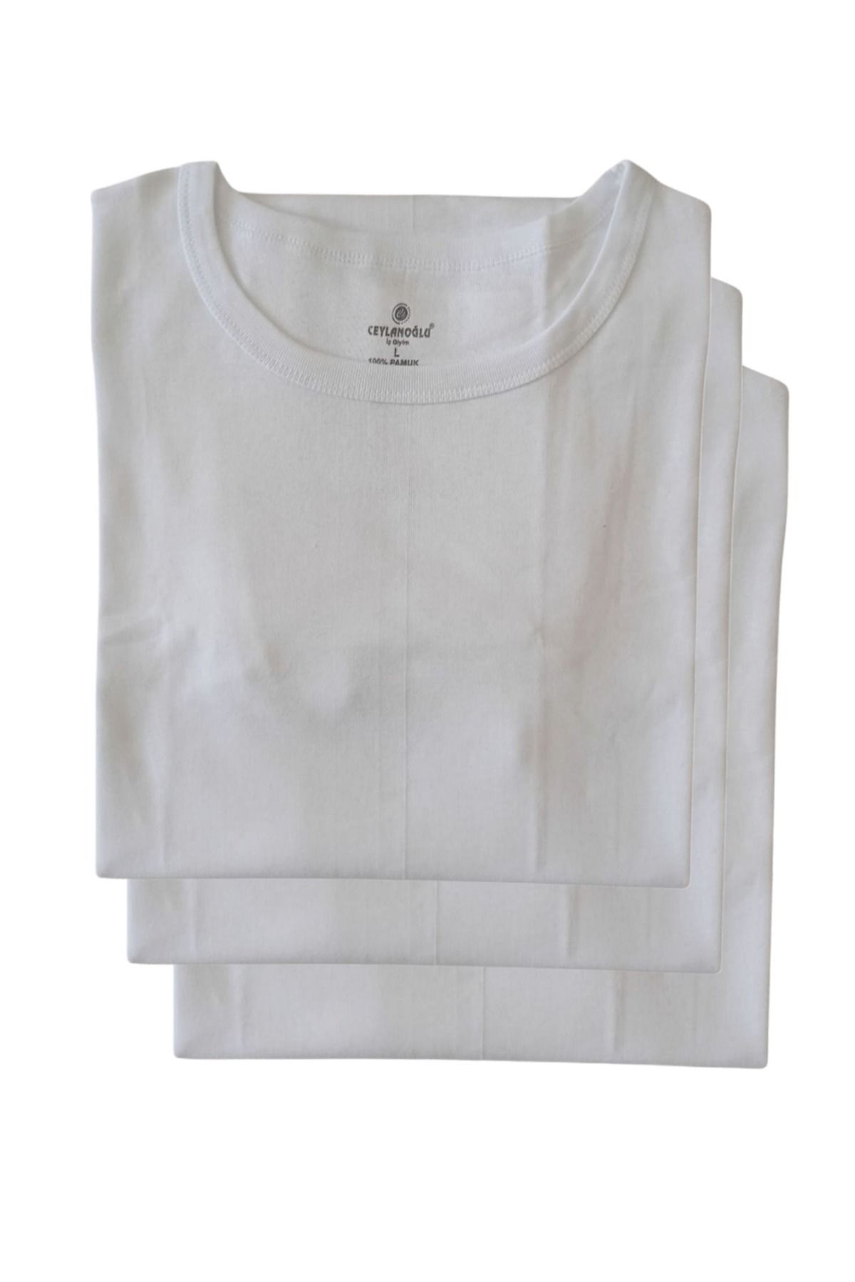 balkonda Tişört sıfır yaka pamuklu cotton 3'lü ekonomik paket beyaz slim fit ekstra esnek unisex STC2-3