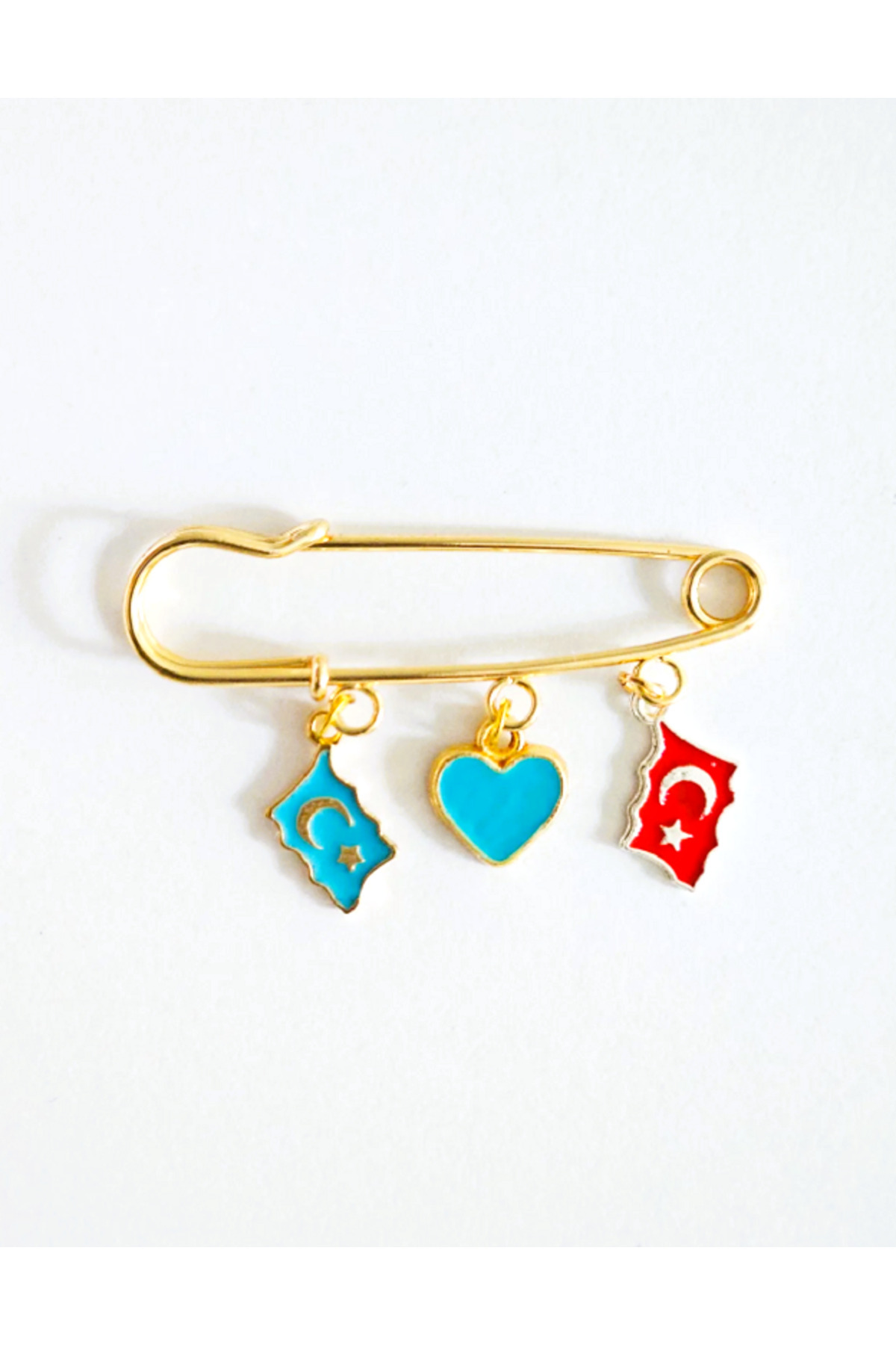 MADEFORYOUU Türkiye Doğu Türkistan Bayraklı Mavi Kalp Figürlü Broş Yaka İğnesi, Türkistan Yaka İğnesi