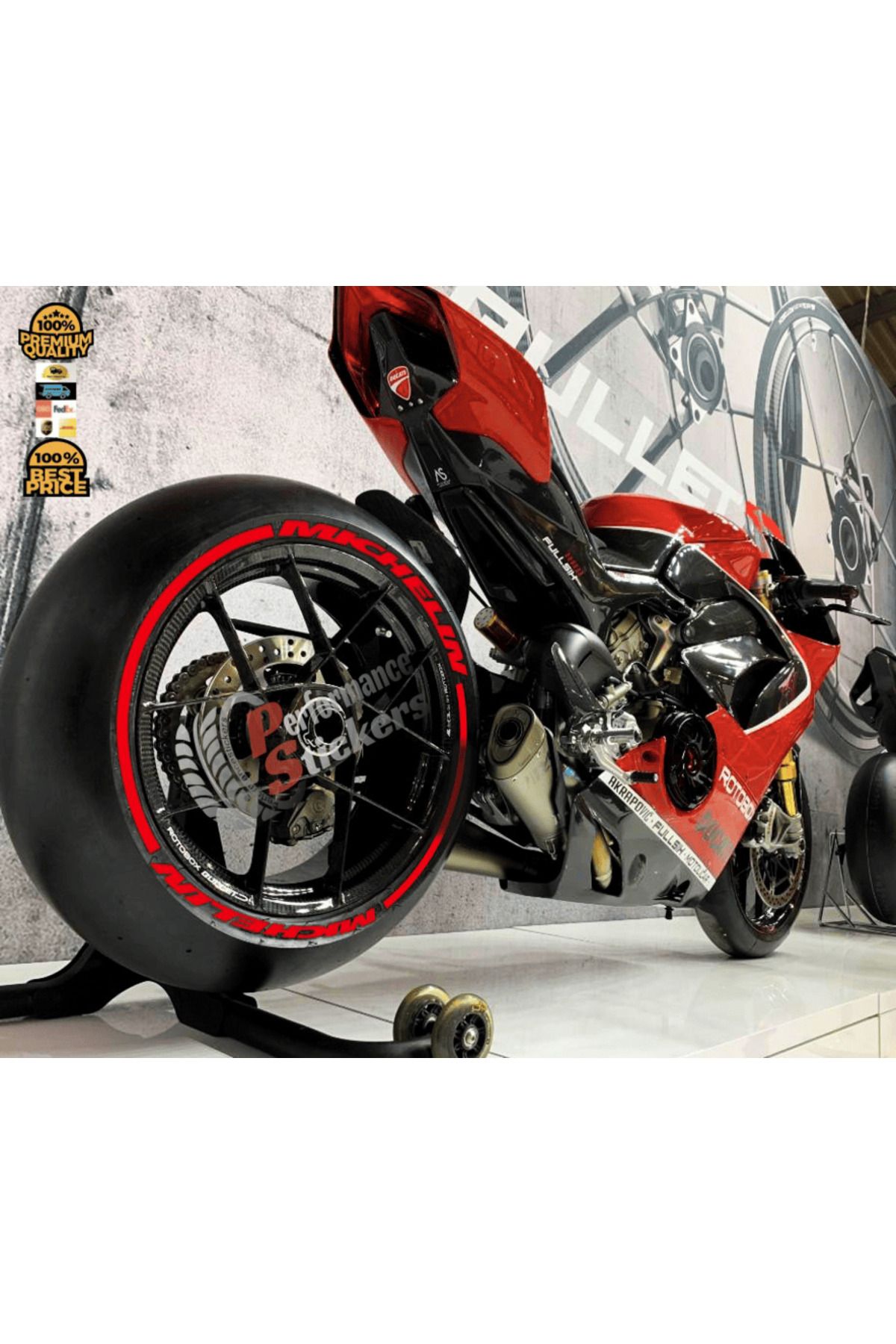 Performance Stickers Motorsiklet Lastik Yazısı Michlen Kuyruklu Lastik Stiker 8adet Lastik Sticker 15-19 İnç Arası Uyumlu