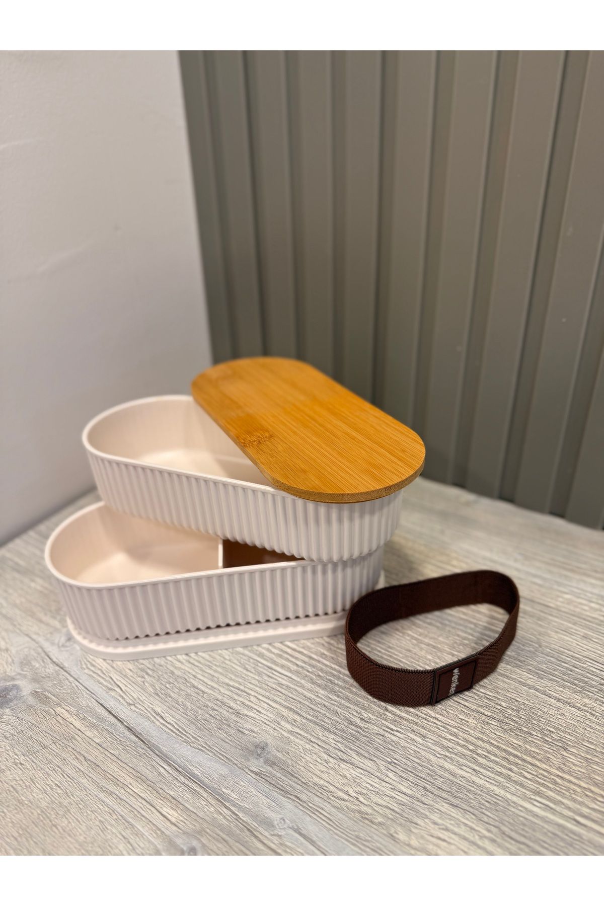 Snow Homs-Set of 2 Stackable Practical Wooden Lid Storage Containers with Elastic Bands. 3
