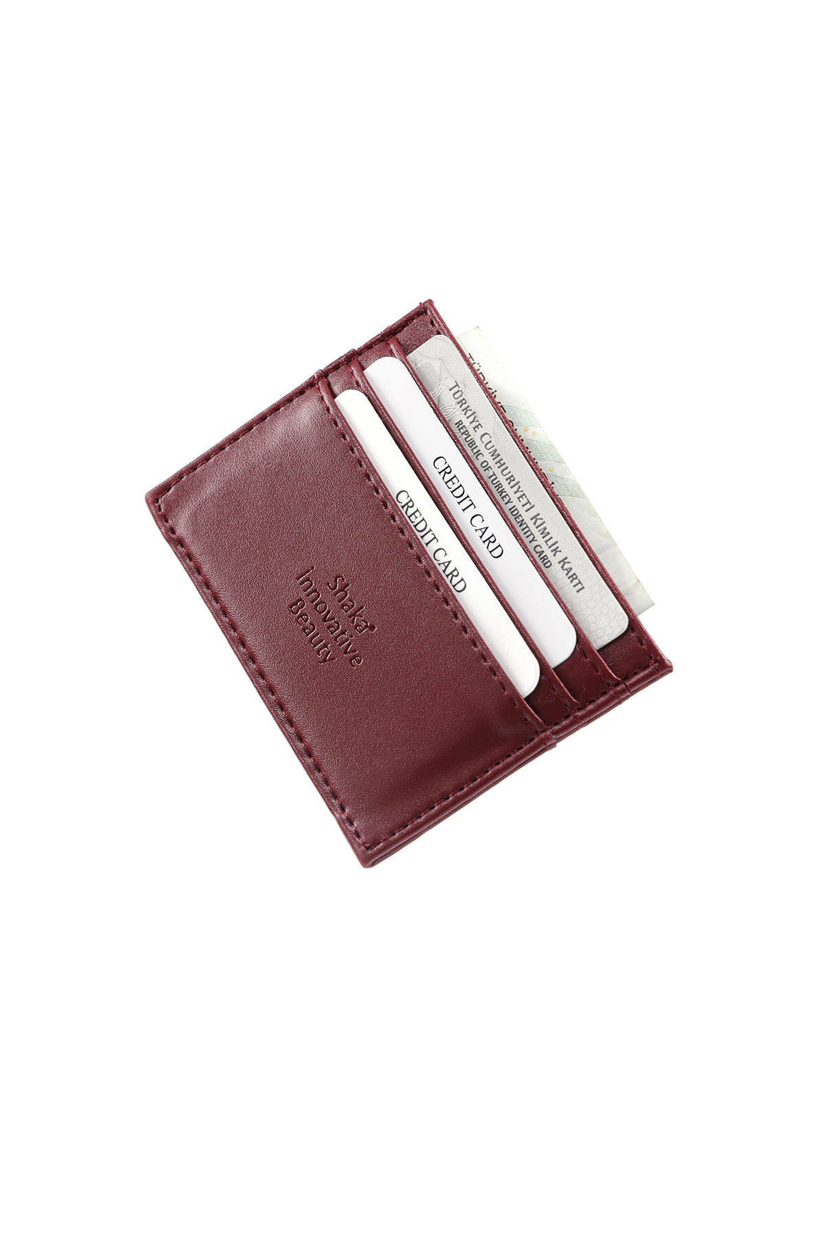 SHAKA Bordo SHK68 Unisex Suni Deri Süper İnce Model Kağıt Para Bölmeli Kredi Kartı Ve Kartvizitlik Kartlık görsel 6