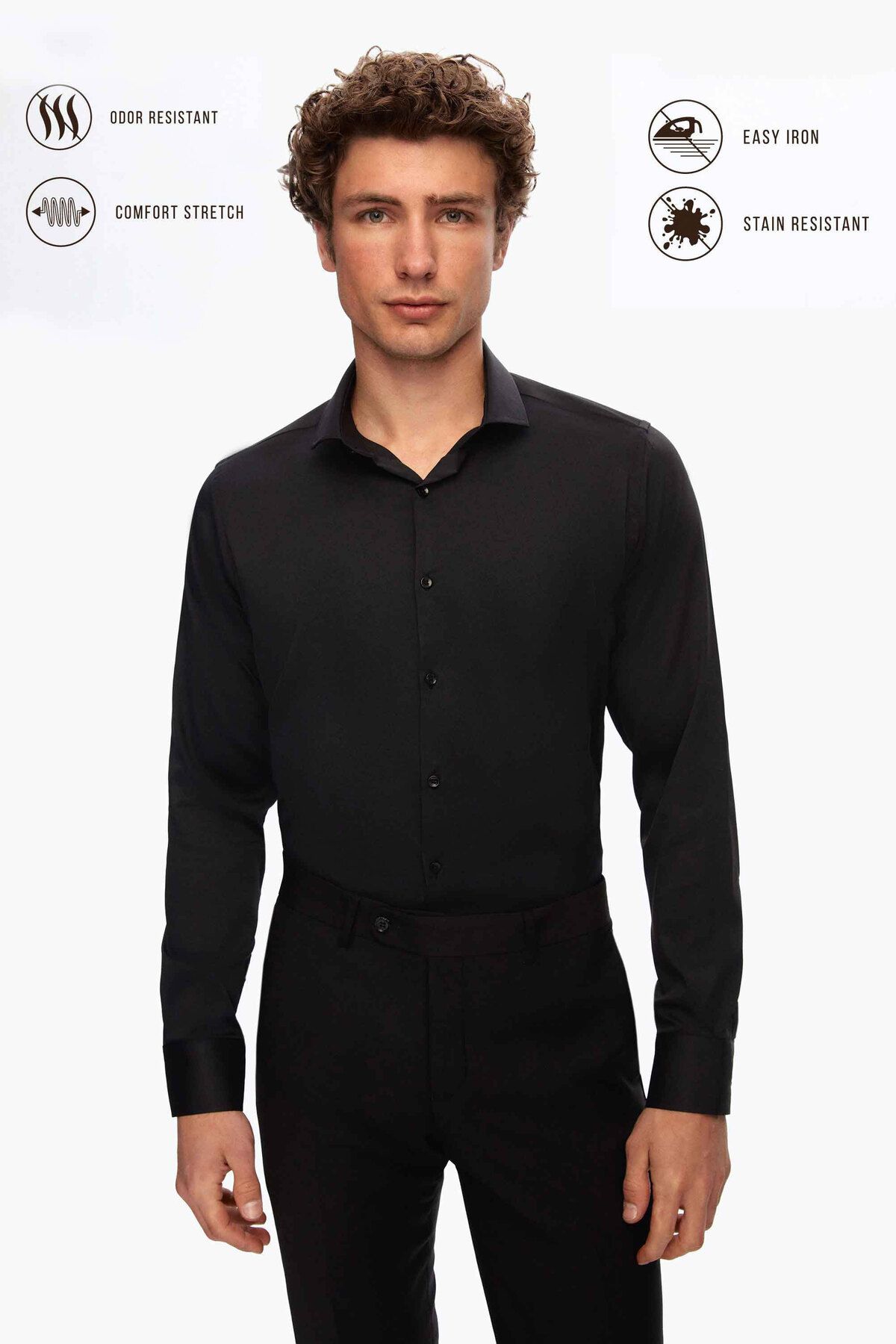Twn Slim Fit Siyah Düz Gömlek