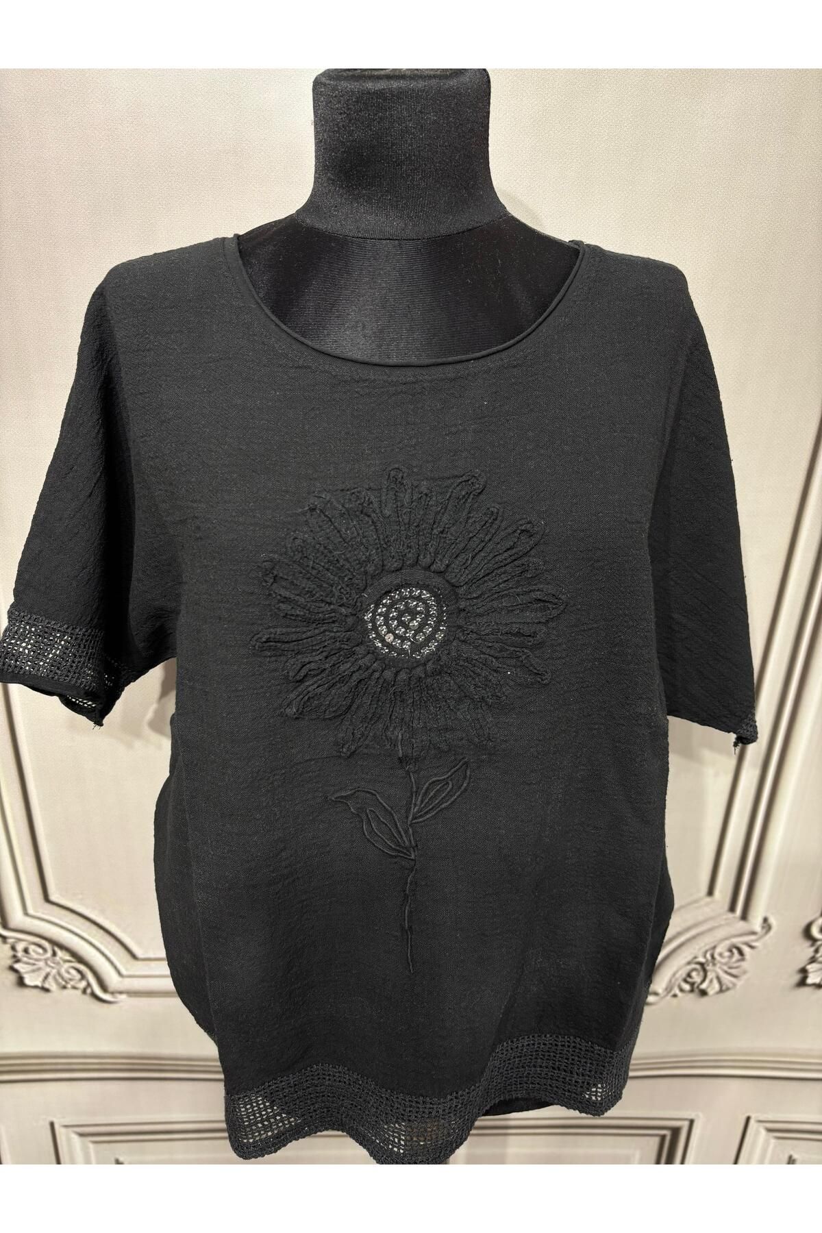 MENSAR OTANTİK Kadın Oversize Kabartmalı Fileli Keten Bluz