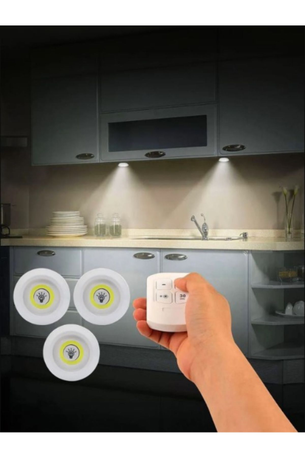 Parmeva 3 ' Lü Kumandalı Pilli Led Spot Işık Kablosuz Pilli Işıldak Mutfak Rafı Işığı Dolap Altı Işığı