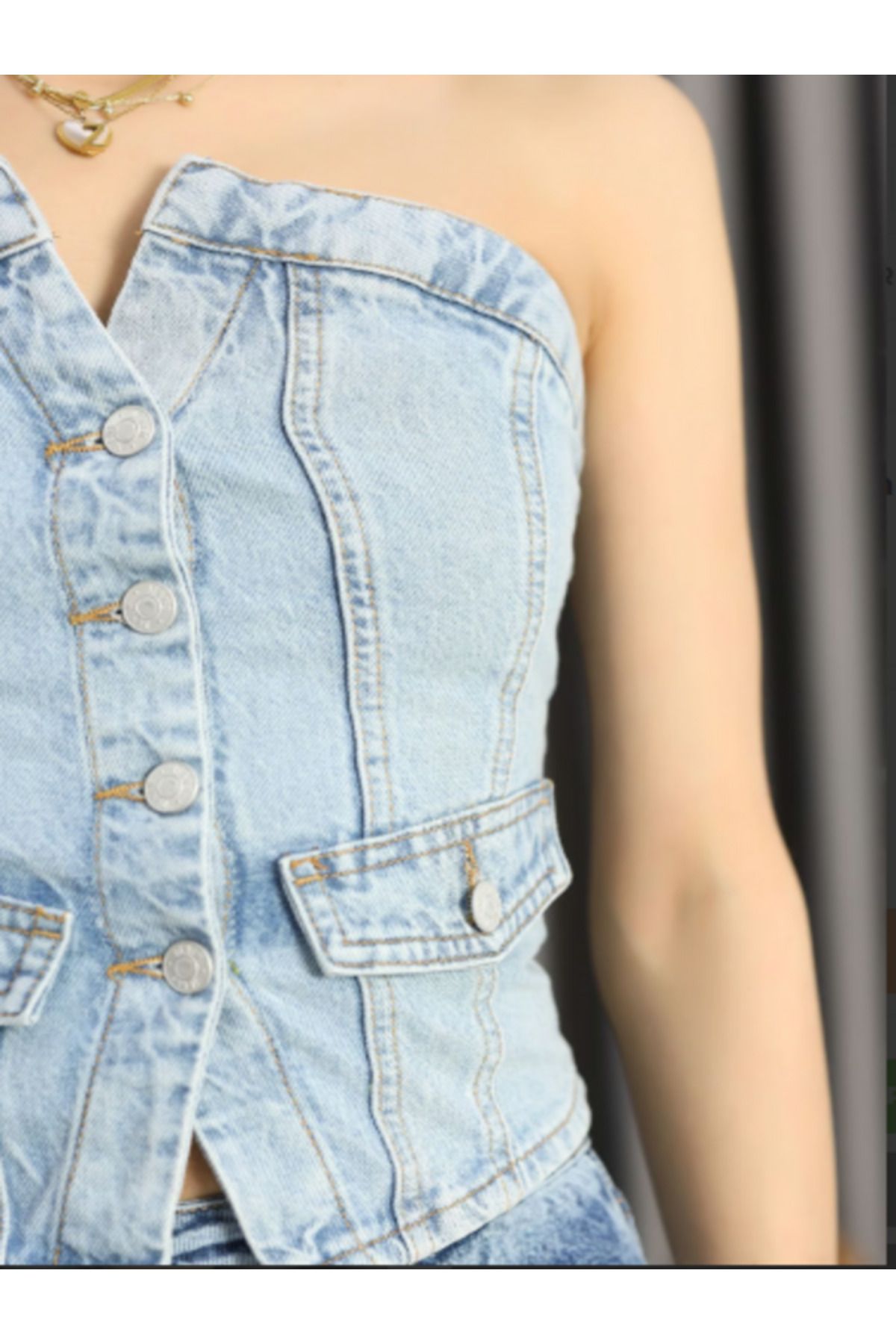 Seka Store Denim Büstiyer Mavi