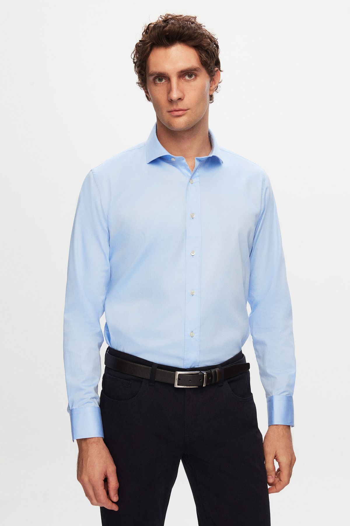 D'S Damat Ds Damat Slim Fit Mavi Düz Nano Care Gömlek